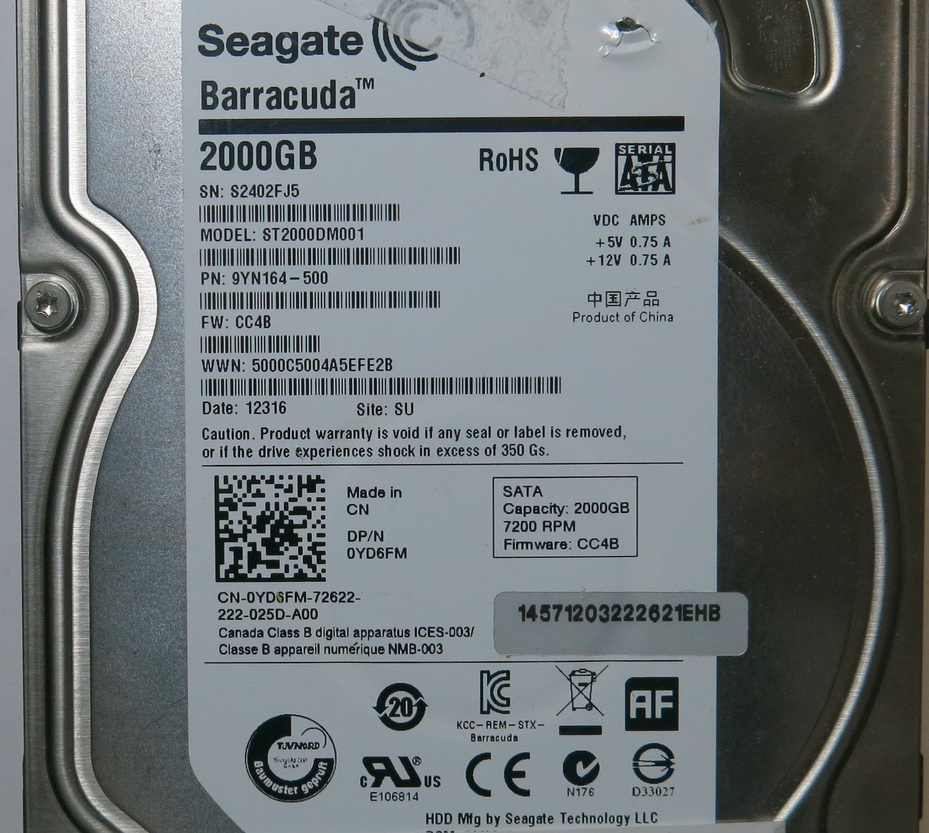 SEAGATE ST2000DM001 FW CC4B 100664987 REV A PCB