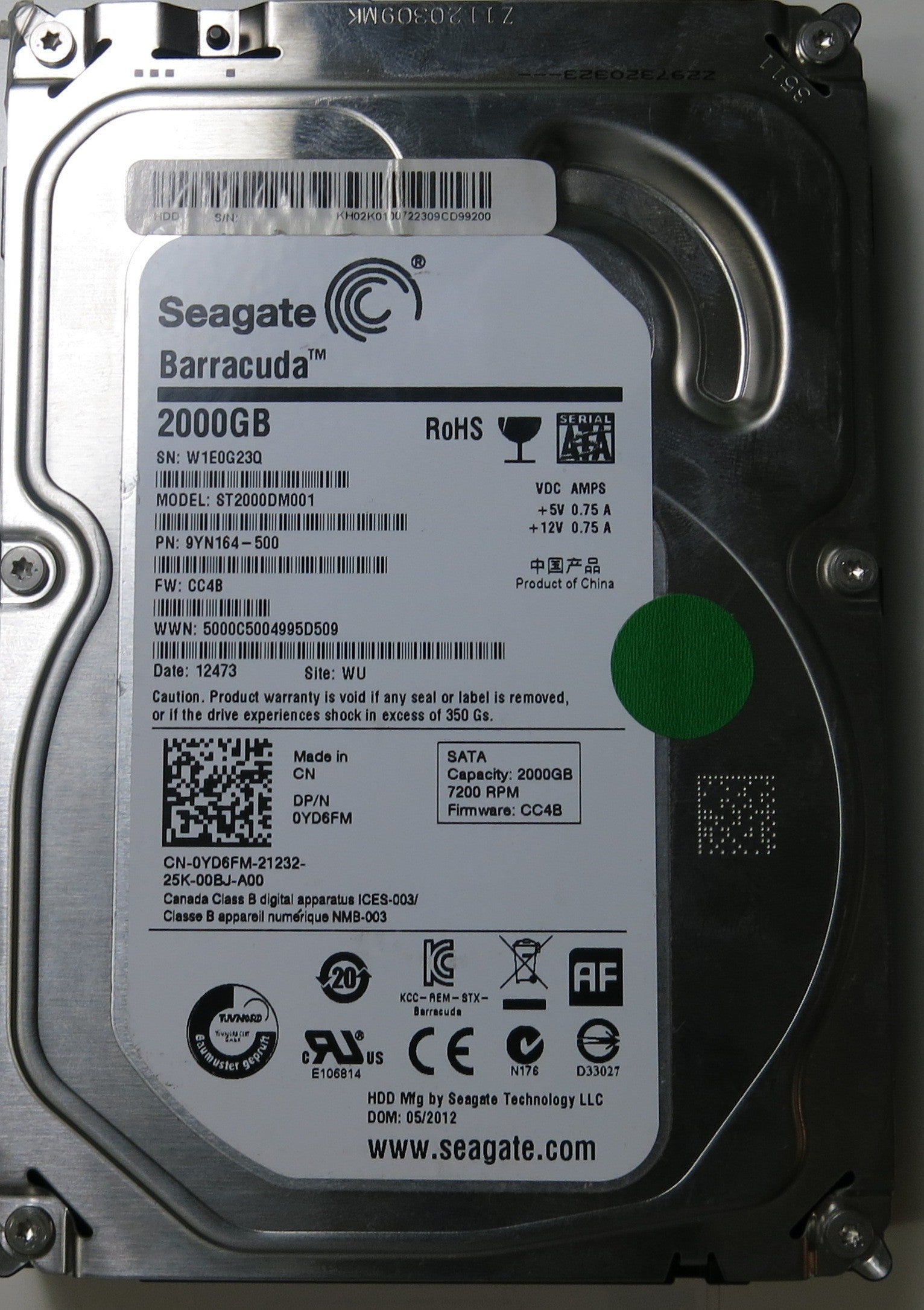 SEAGATE ST2000DM001 PCB 100664987 REV A,  2000.GB