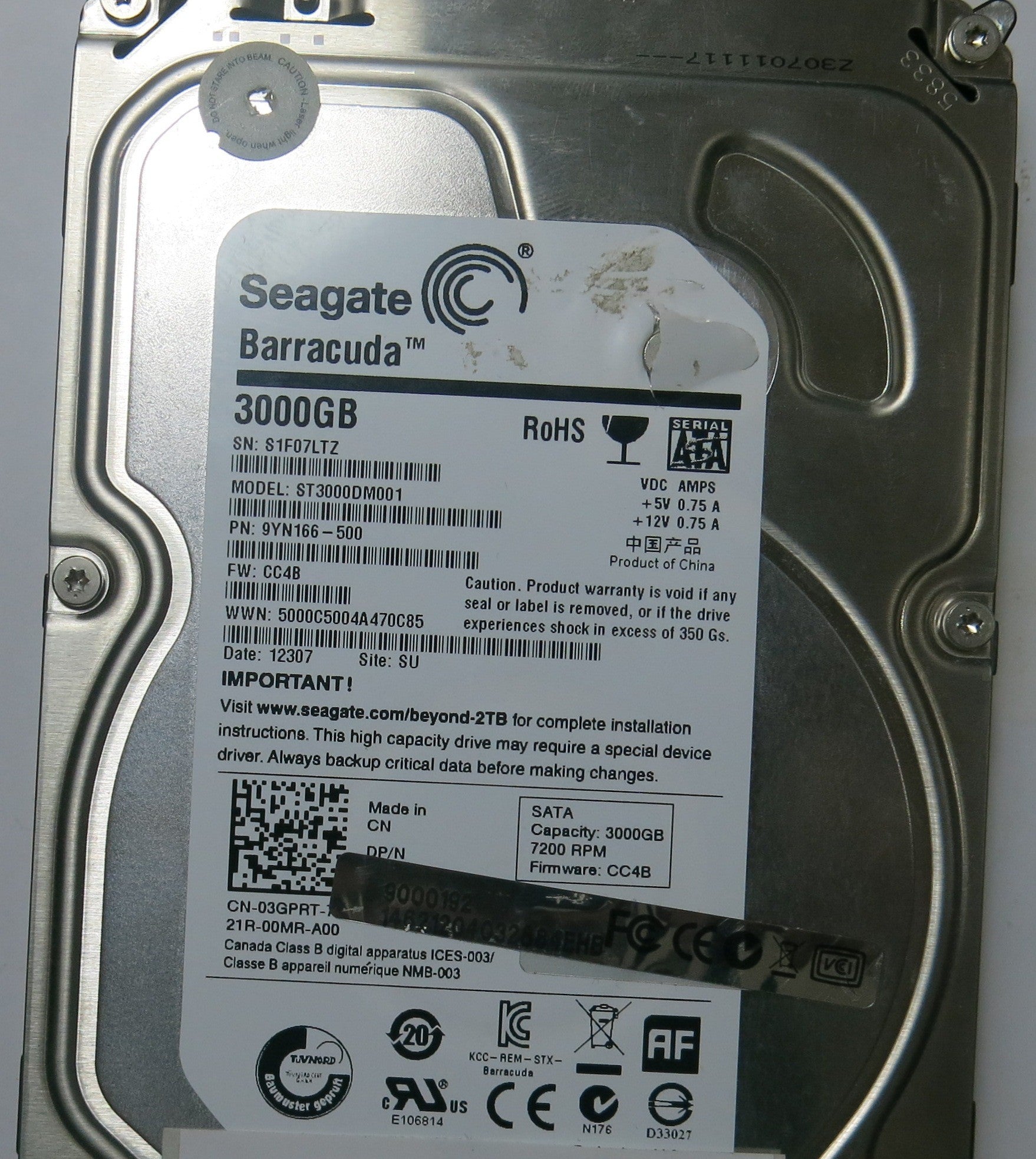 SEAGATE ST3000DM001 FW CC4B 100664987 REV A PCB