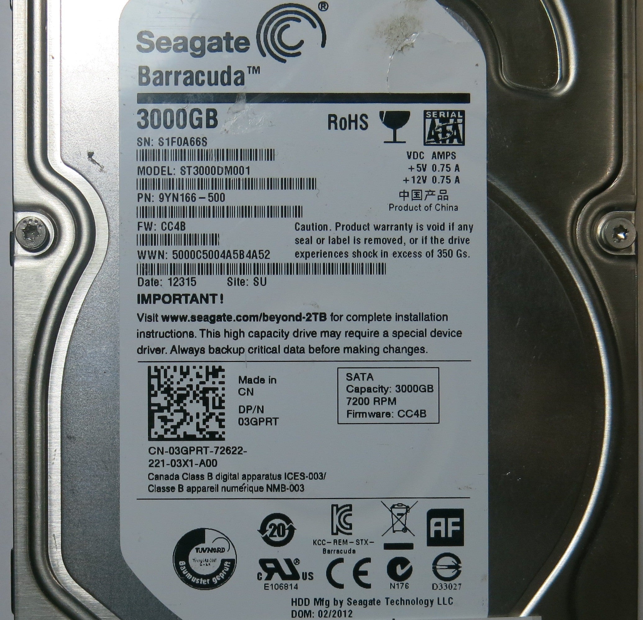 SEAGATE ST3000DM001 FW CC4B 100664987 REV B PCB