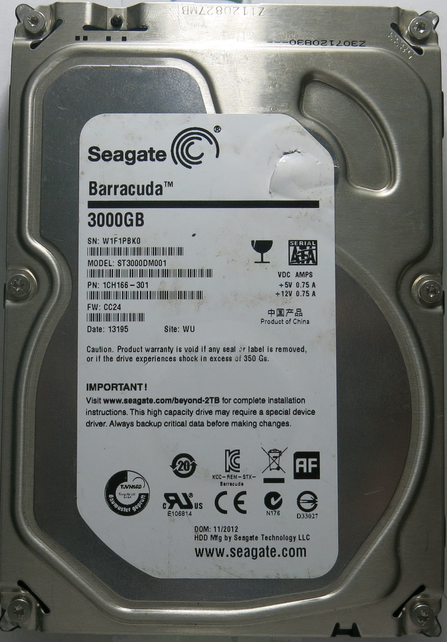 SEAGATE ST3000DM001 P/N 1CH166-301 100687658 REV C PCB