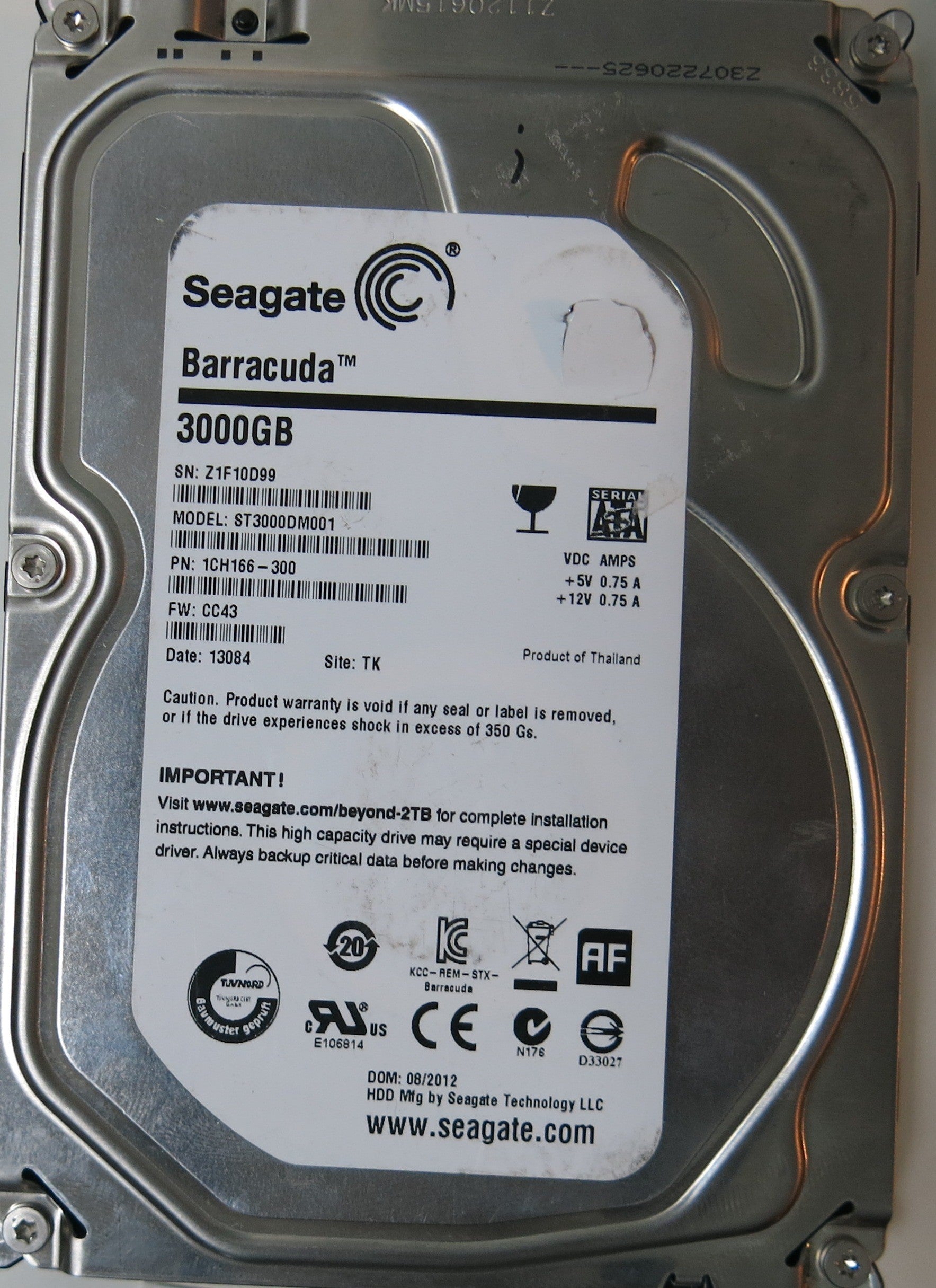 SEAGATE ST3000DM001 PCB 100687658 REV B,  3000.GB