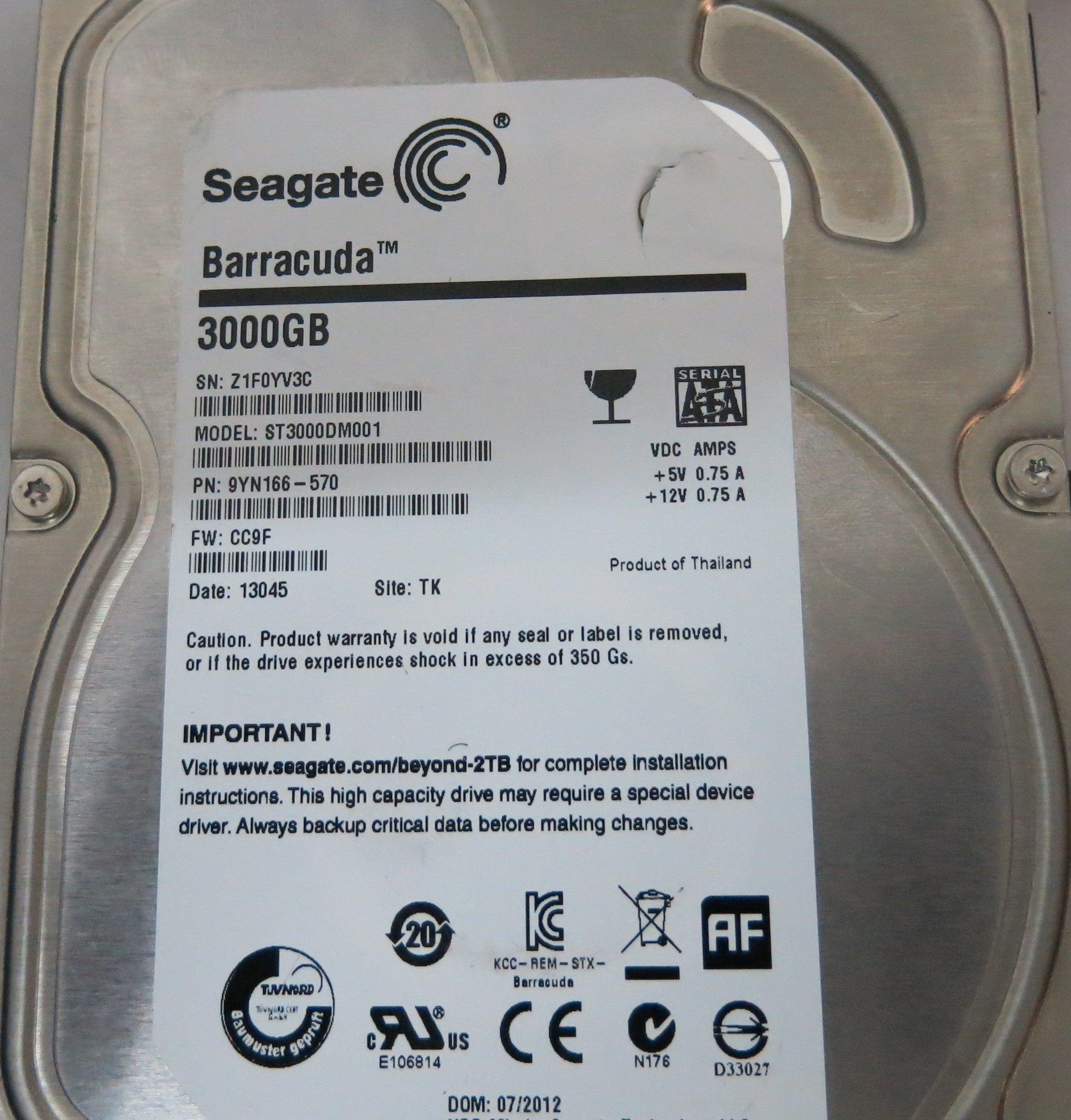 SEAGATE ST3000DM001FW CC9F P/N 9YN166-570 100664987 REV B PCB