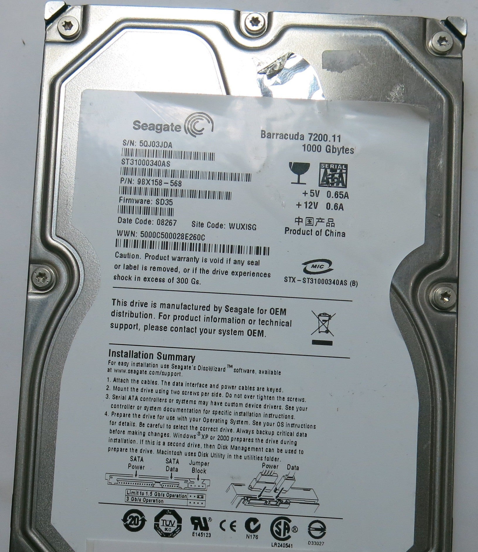 SEAGATE ST31000340AS FW SD35 100466824 REV A PCB