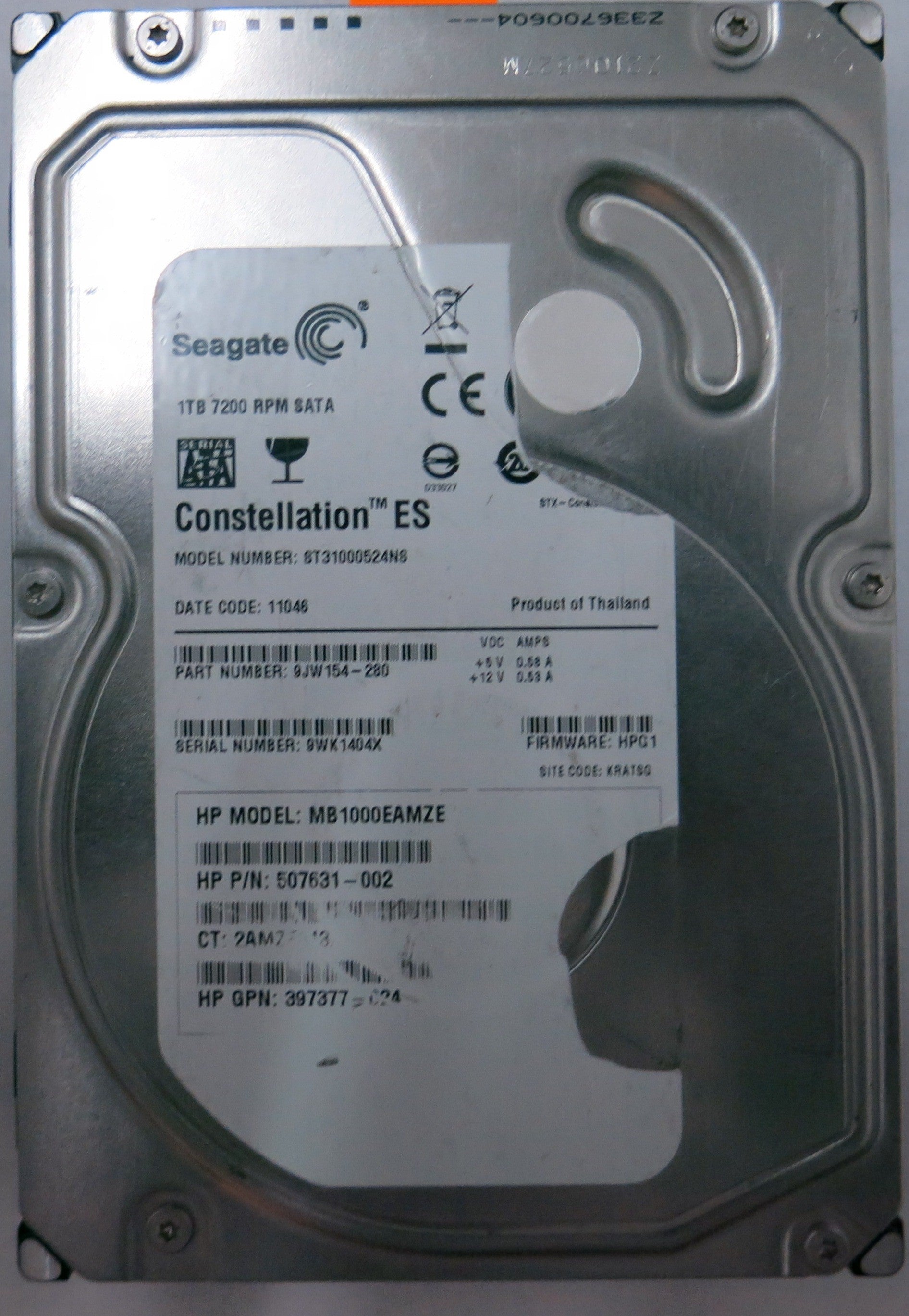 ST31000524NS,Serial:9WK1404X,1TB 3.5