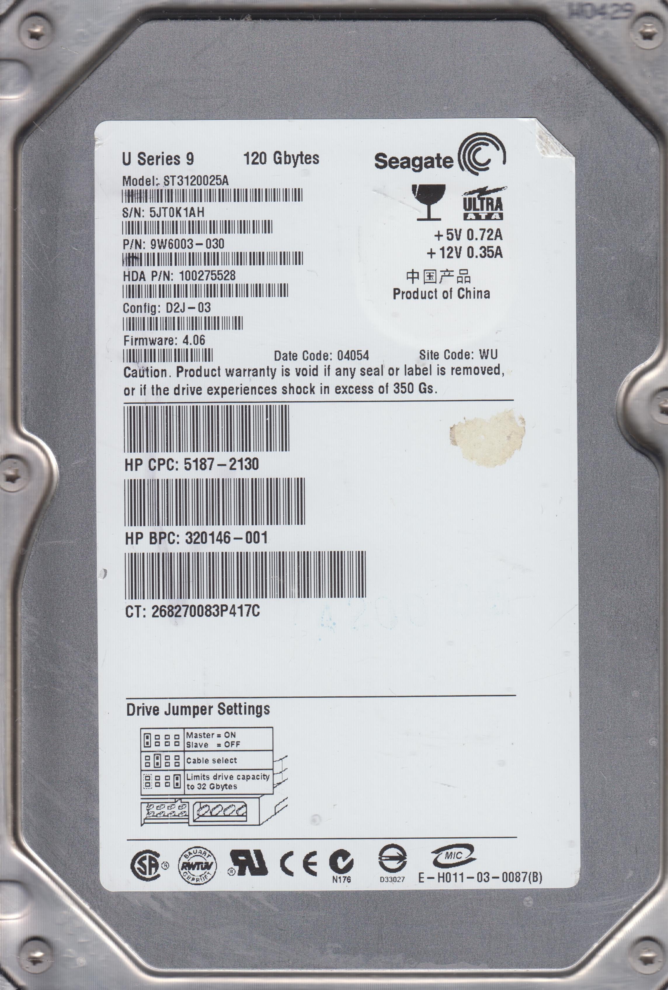 ST3120025A P/N 9W6003-030 FW 4.06 120GB 3.5