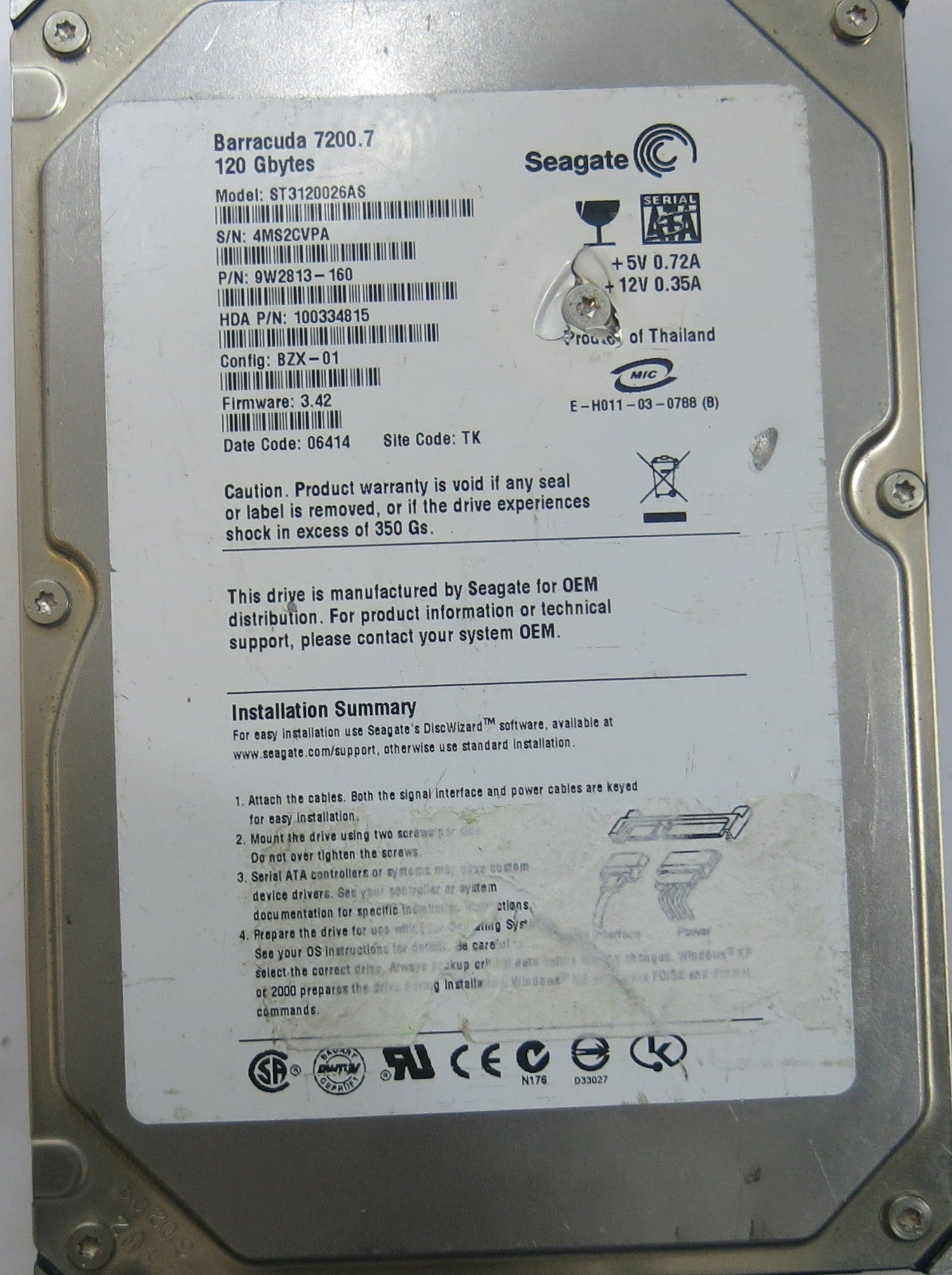 SEAGATE ST3120026AS FW 3.42 100336321 REV B PCB