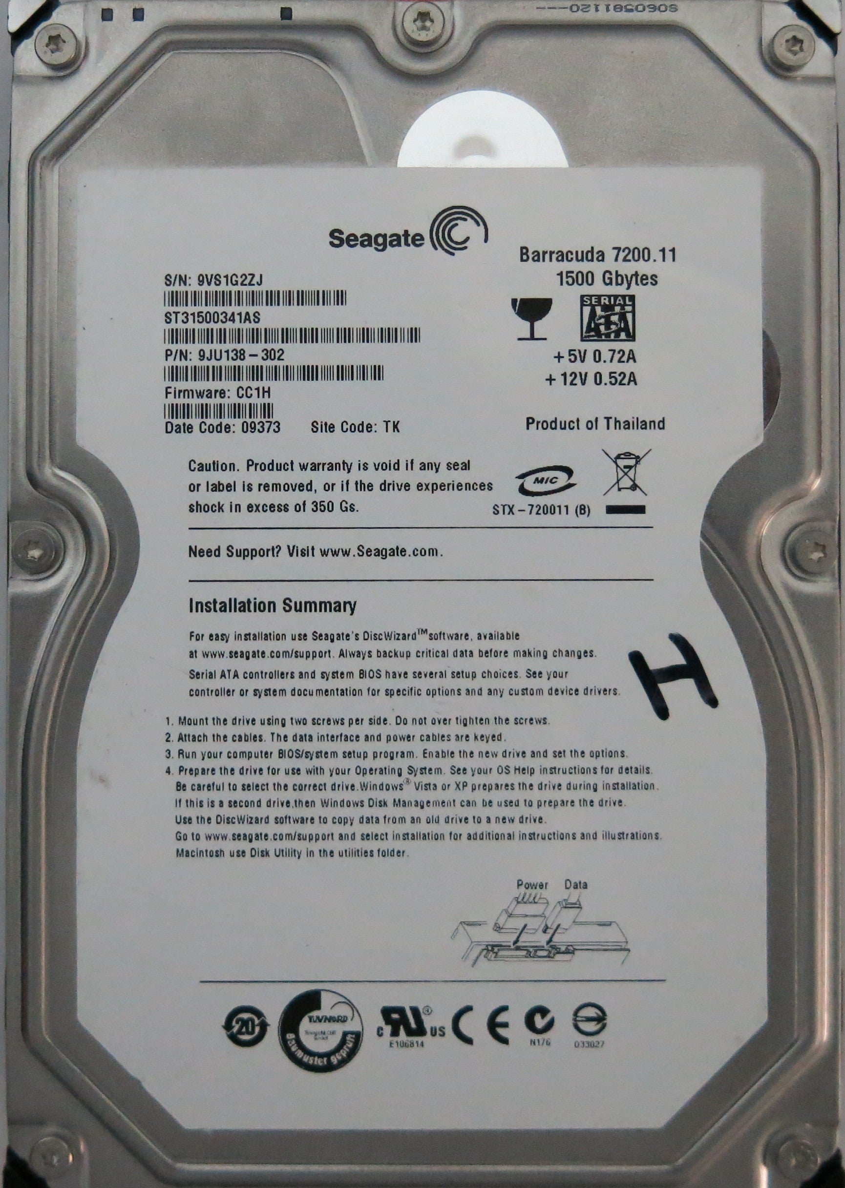 SEAGATE ST31500341AS FW CCH1 P/N 9JU138-302 100530756 REV A PCB