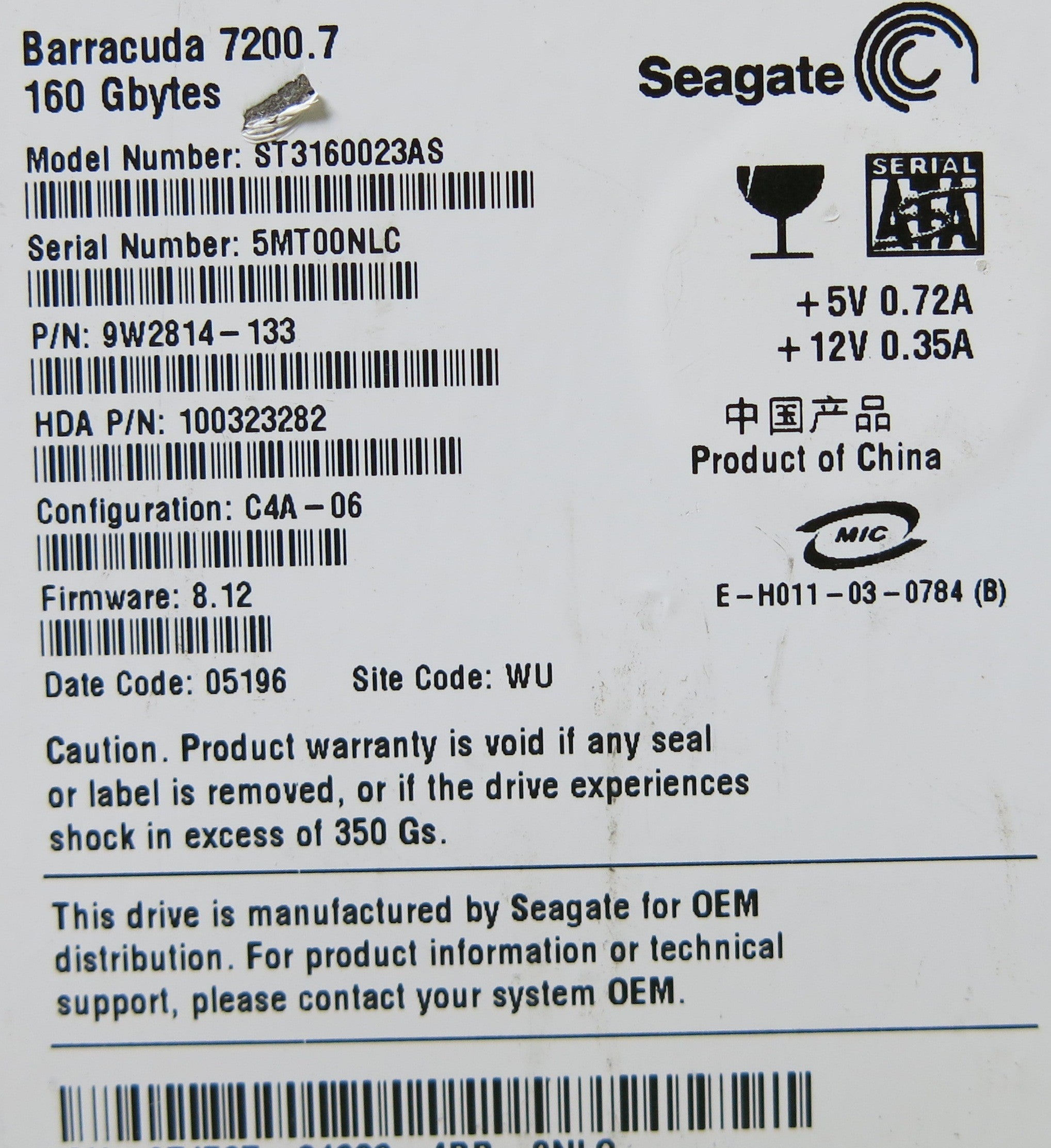 SEAGATE ST3160023AS 100336321 REV B PCB