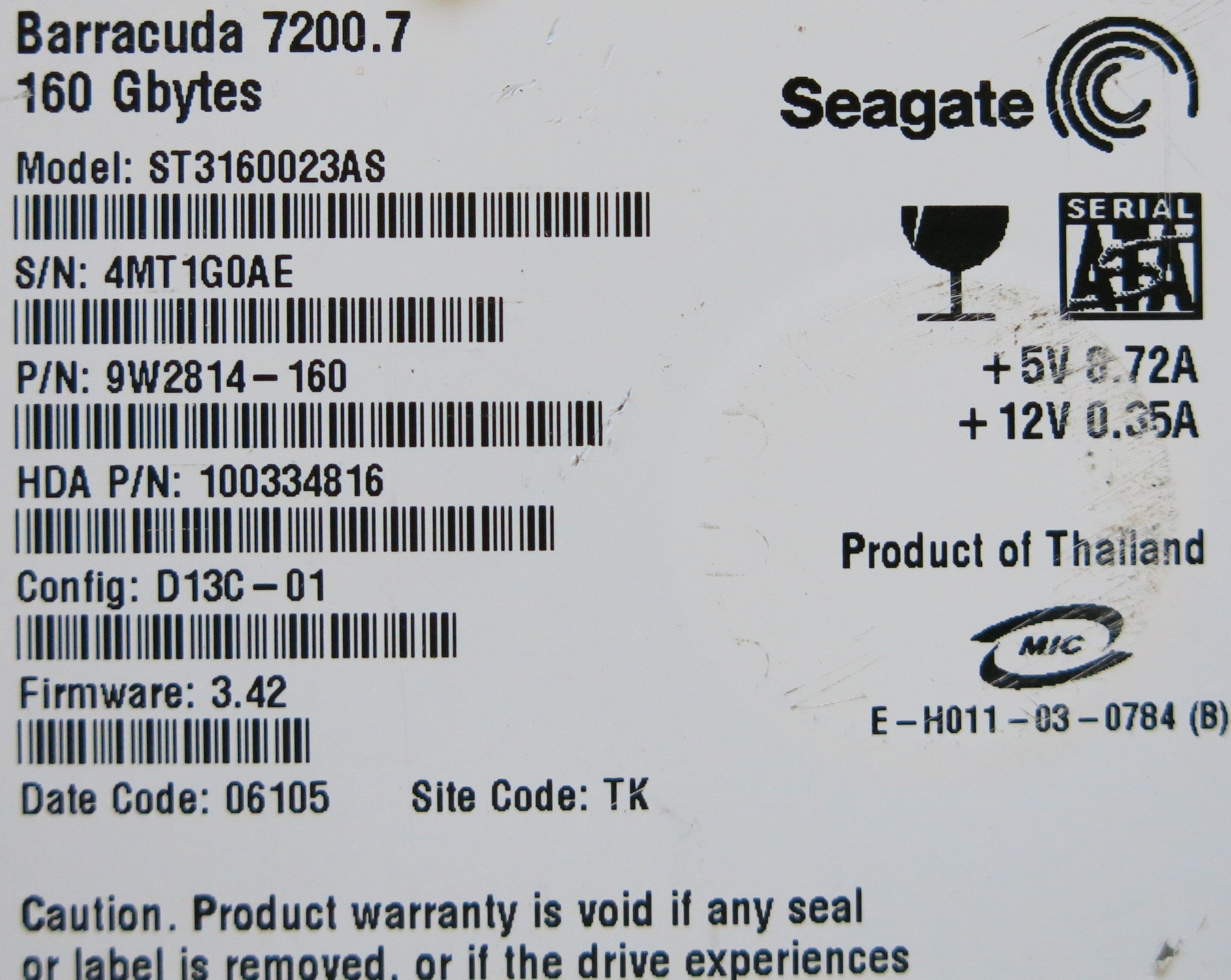 SEAGATE ST3160023AS 100336321 REV B PCB