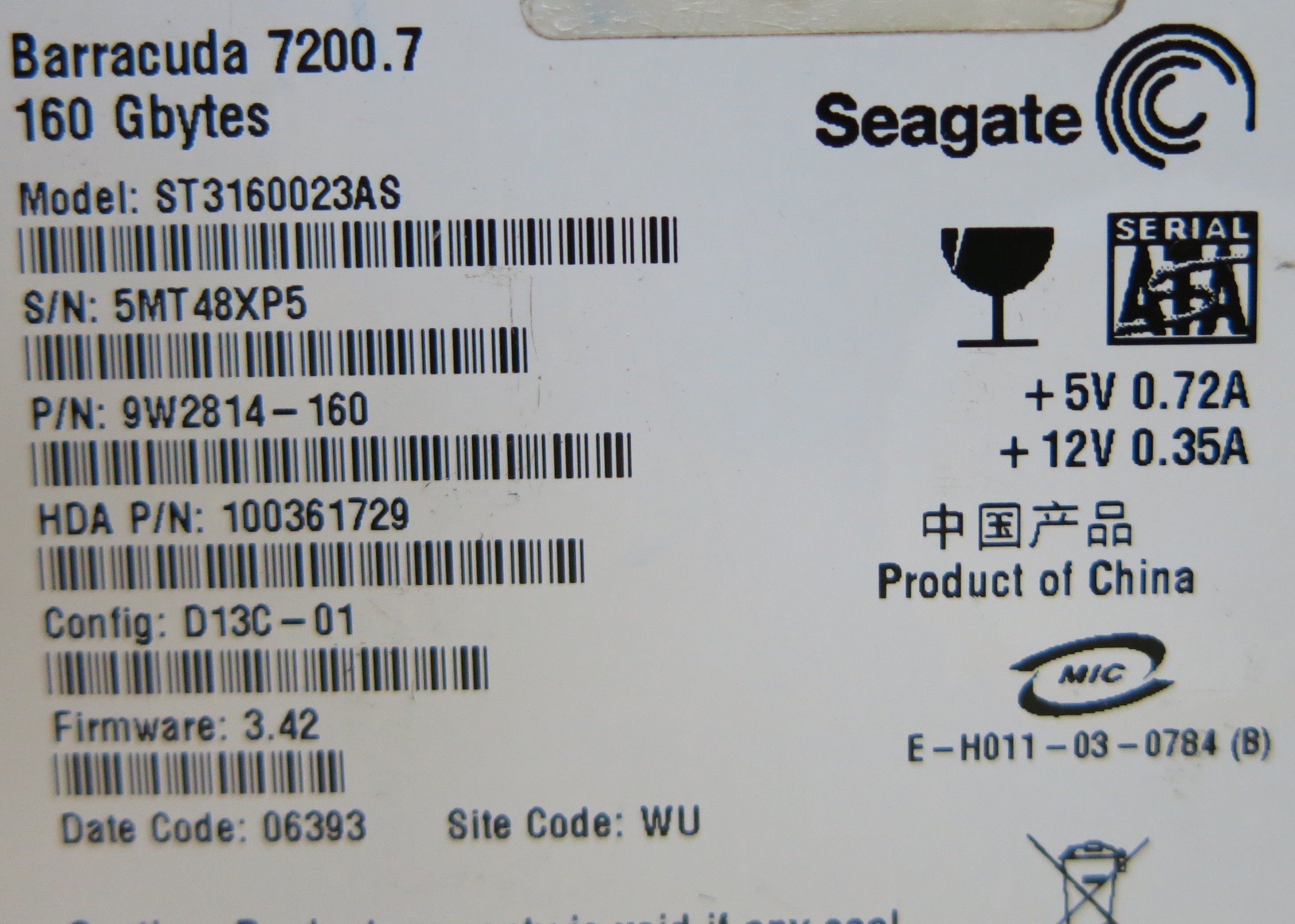 SEAGATE ST3160023AS 100336321 REV B PCB