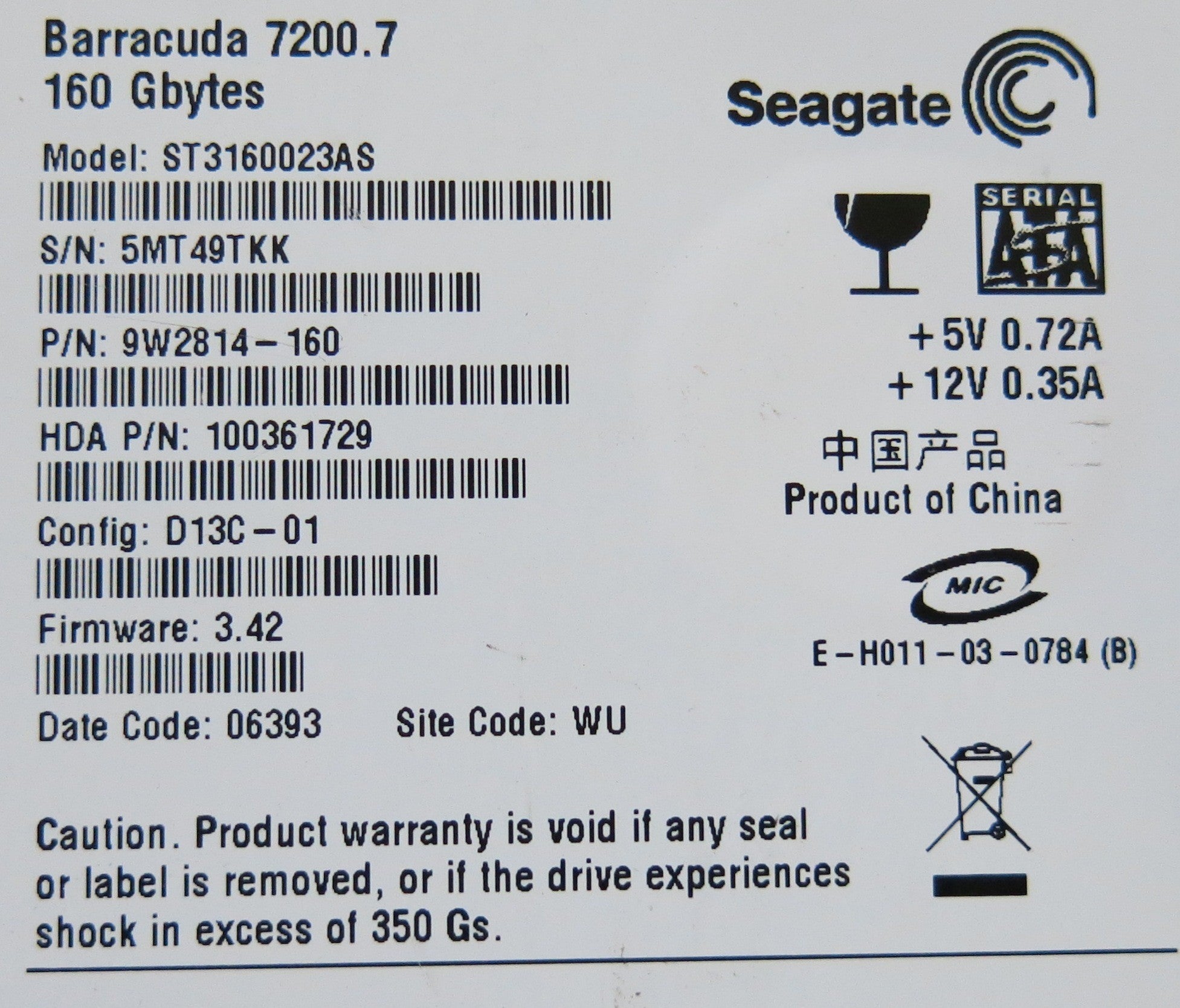 SEAGATE ST3160023AS 100336321 REV B PCB