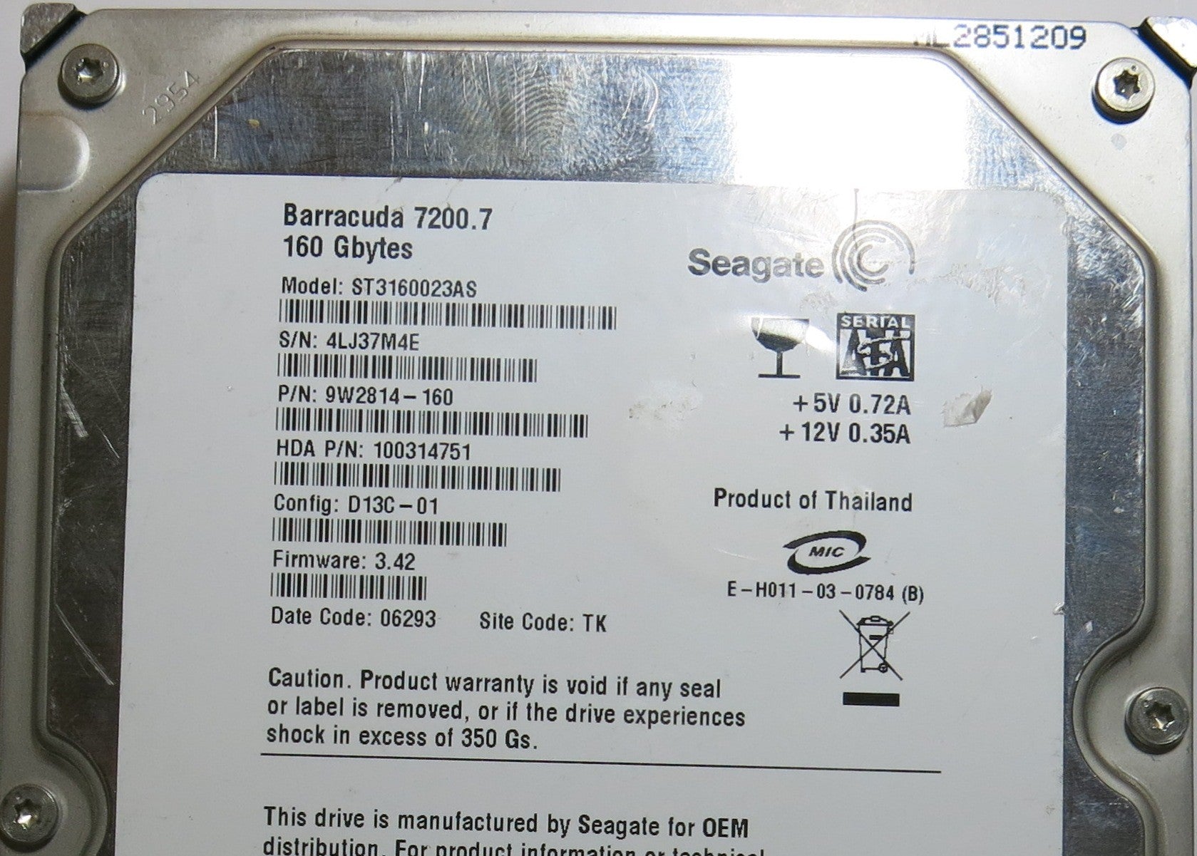 SEAGATE  ST3160023AS FW 3.42 100336321 REV B PCB