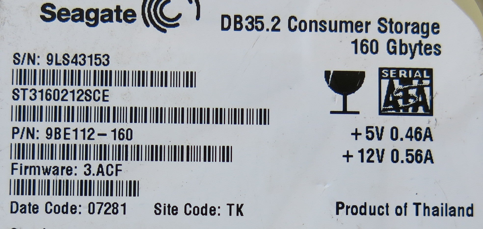 SEAGATE ST3160212SCE 100355589 REV C PCB