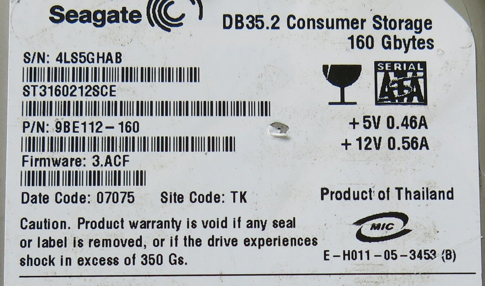 SEAGATE ST3160212SCE 100355589 REV C PCB