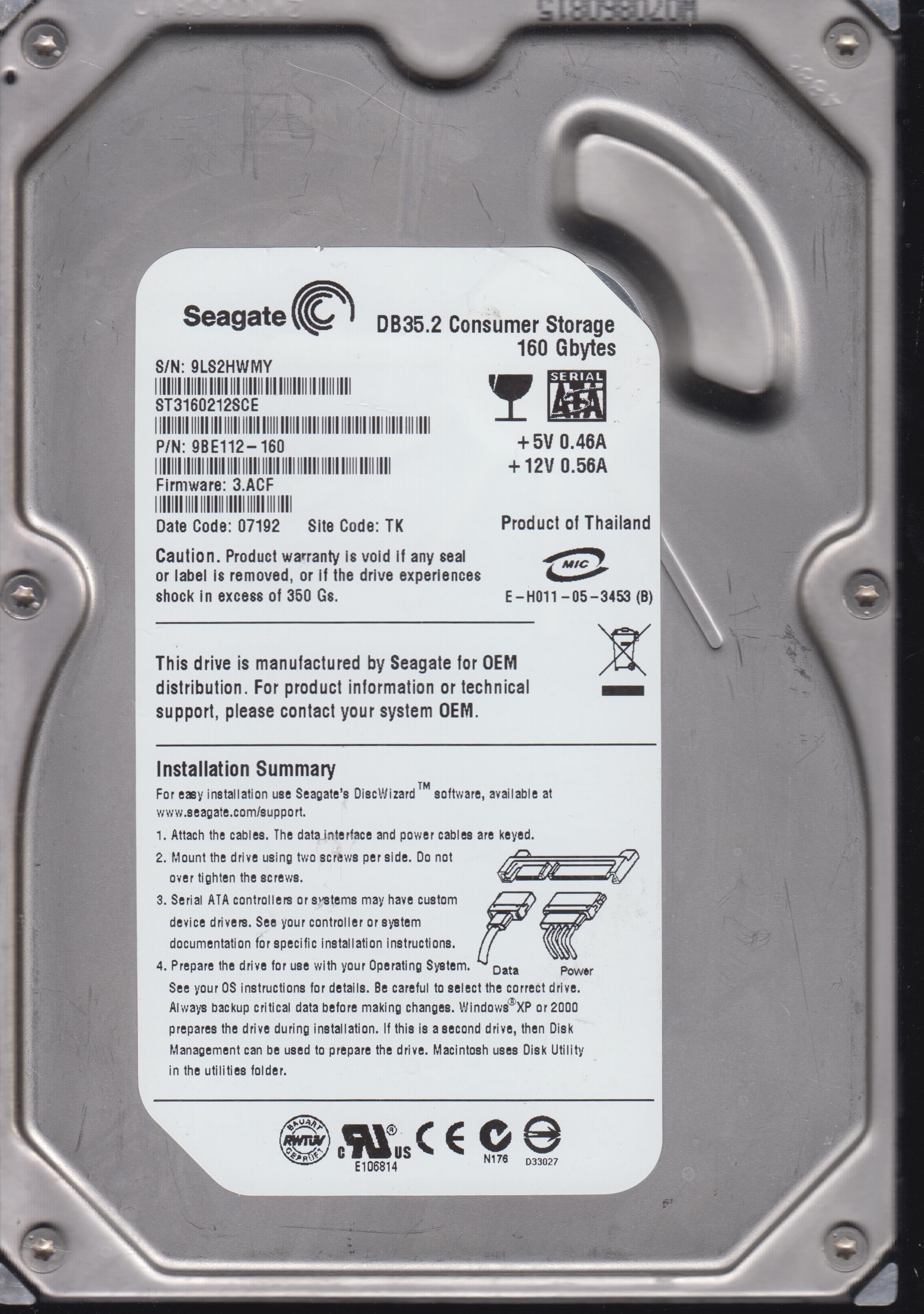 ST3160212SCE  160GB 3.5