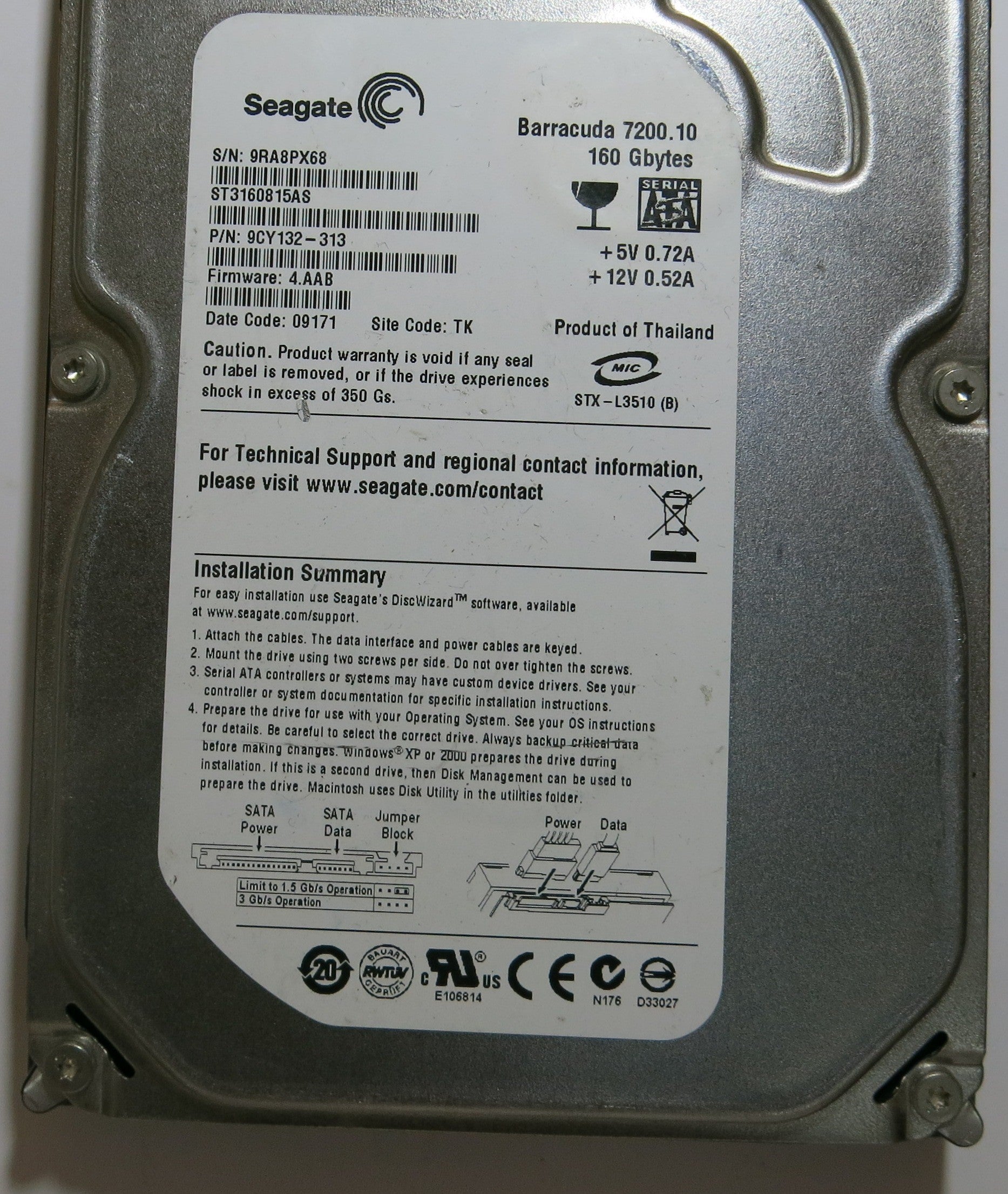 SEAGATE ST3160815AS FW 4.AAB 100470387 REV B PCB