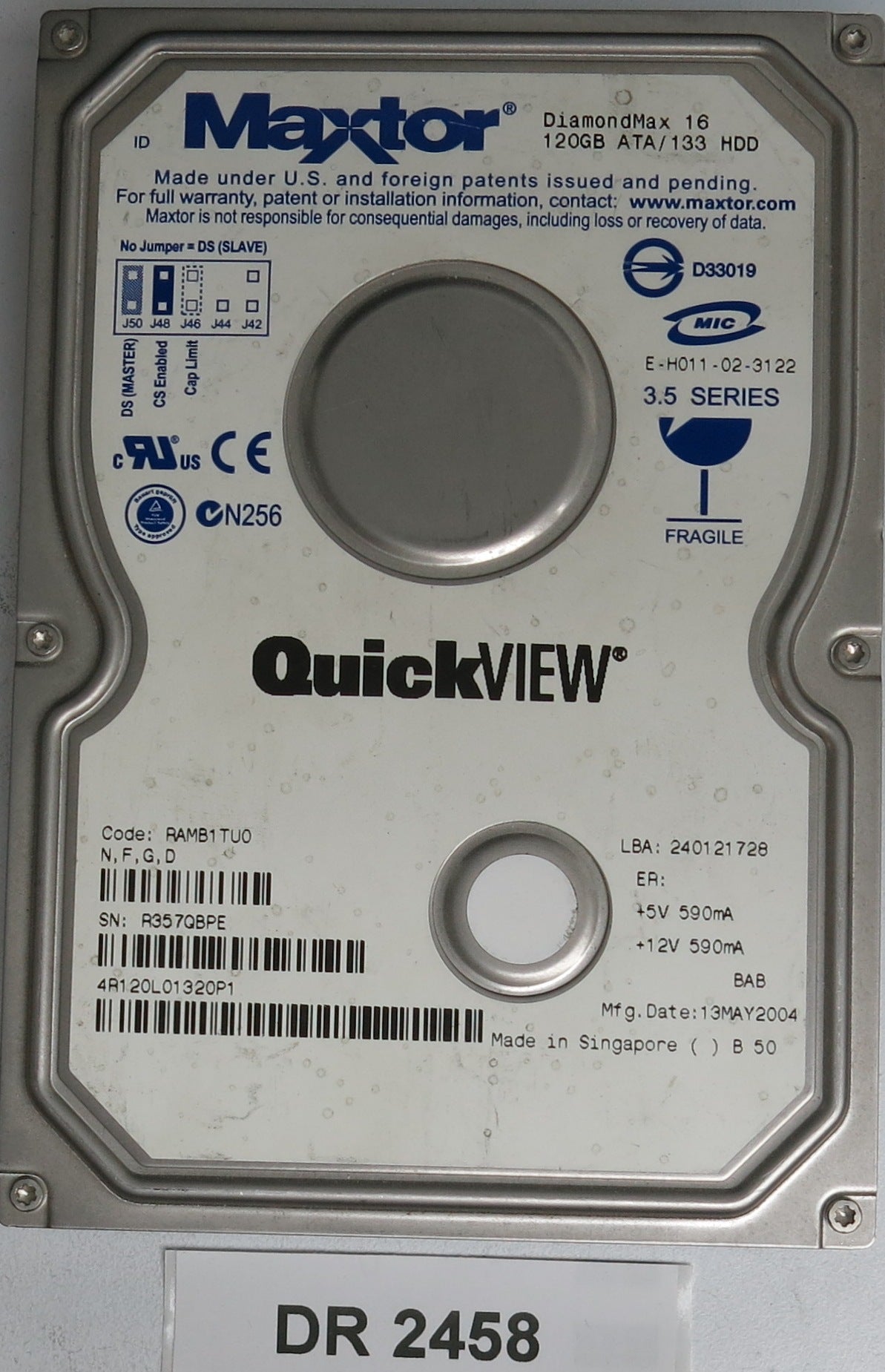 4R120L01320P1,  Serial:R357QBPE,  120GB 3.5,  PCB :301593100- REV A