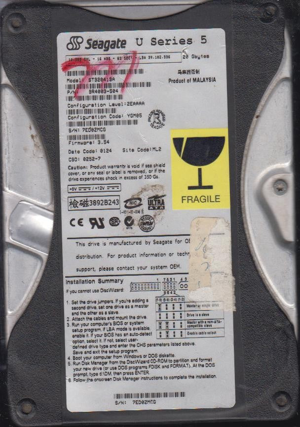 ST320413A,Serial:7ED0ZMCG,20GB 3.5