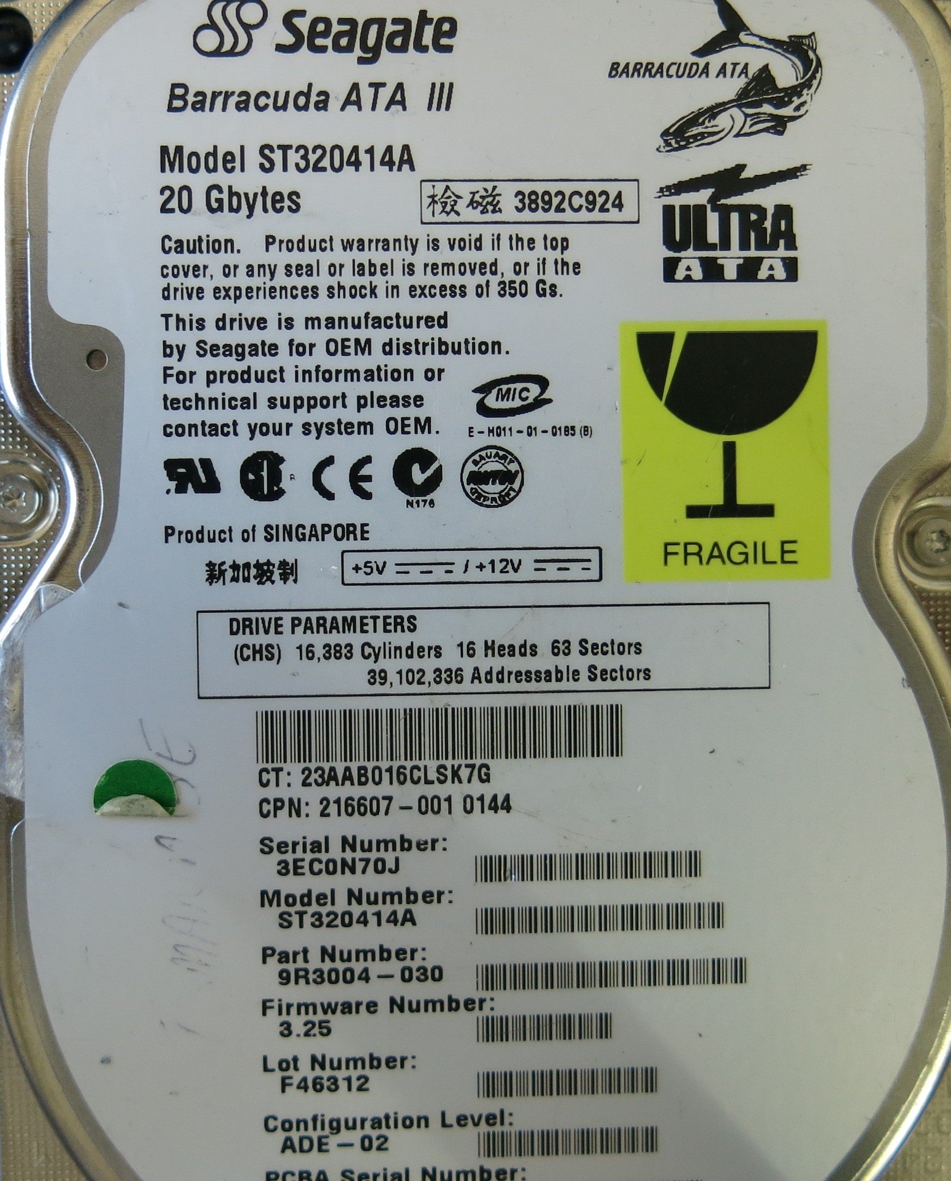 SEAGATE  ST320414A  P/N 9R300414A PCB 100110117 REV A