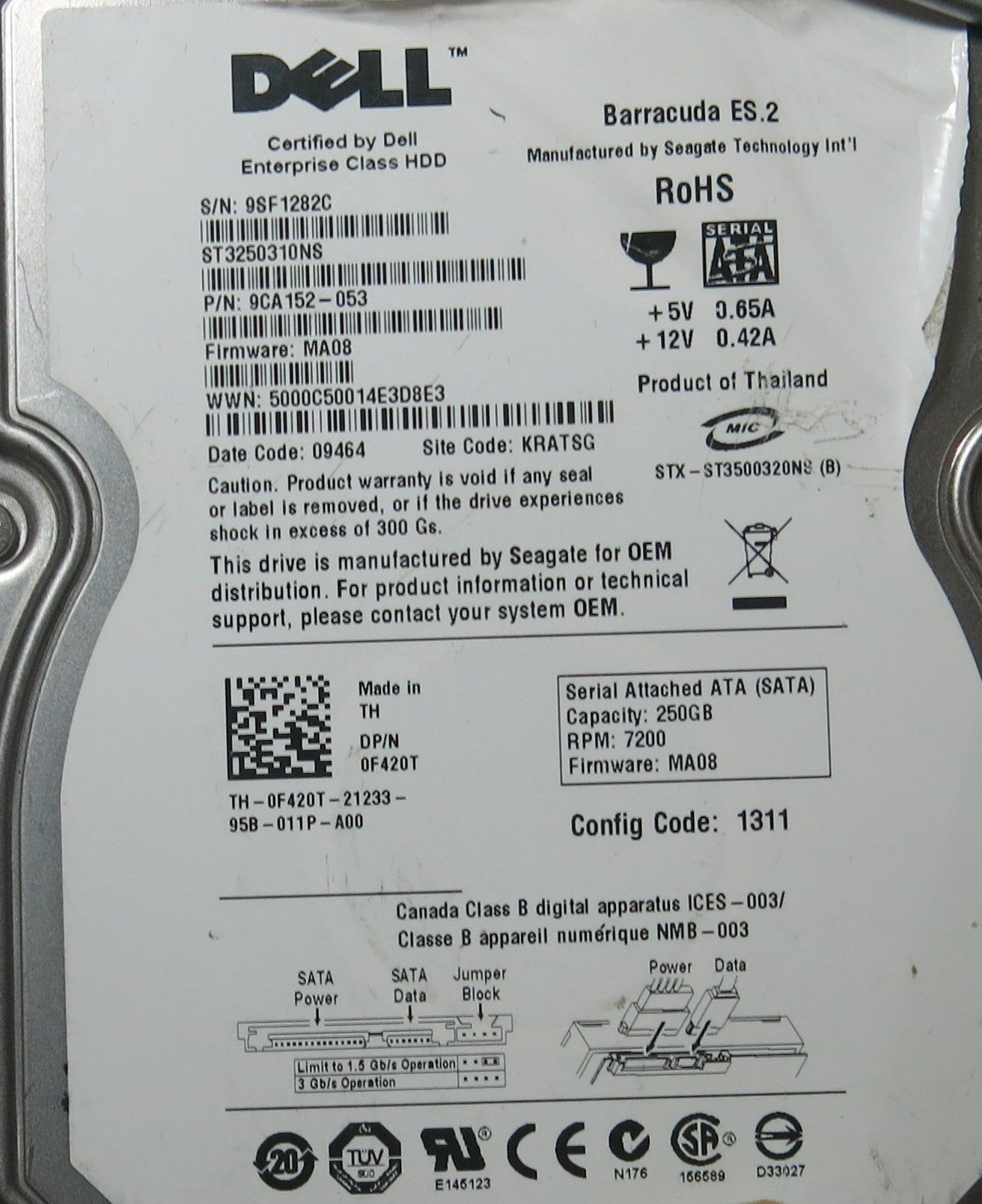 SEAGATE ST3250310NS FW MA08 PN 9CA152-053 PCB 100475720 REV A