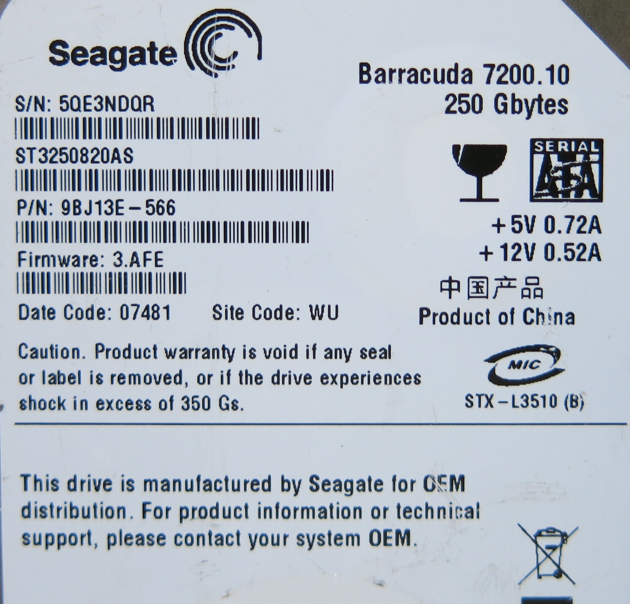 SEAGATE ST3250820AS 100406937 REV B PCB