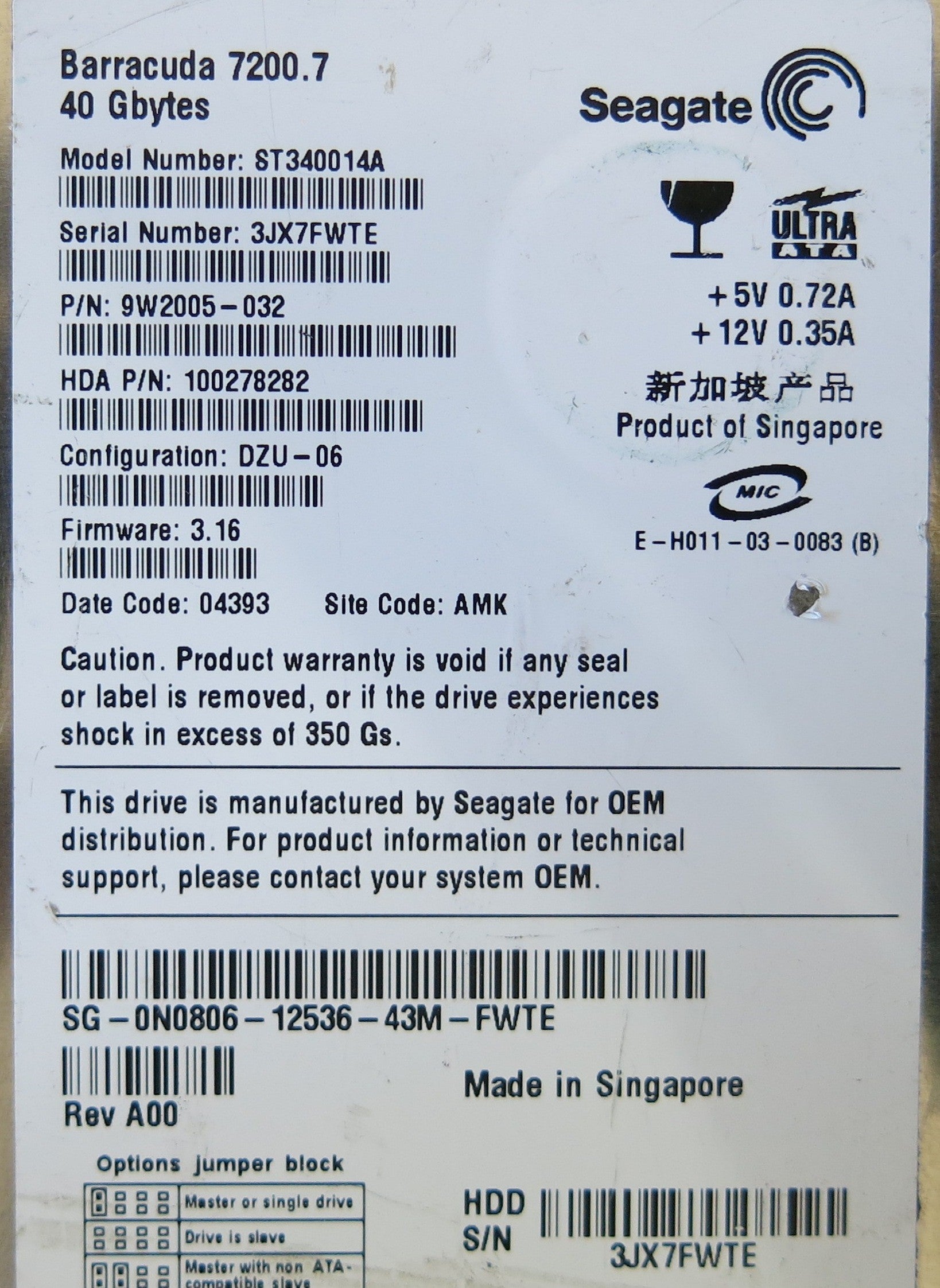 SEAGATE ST340014A 100306042 REV A PCB