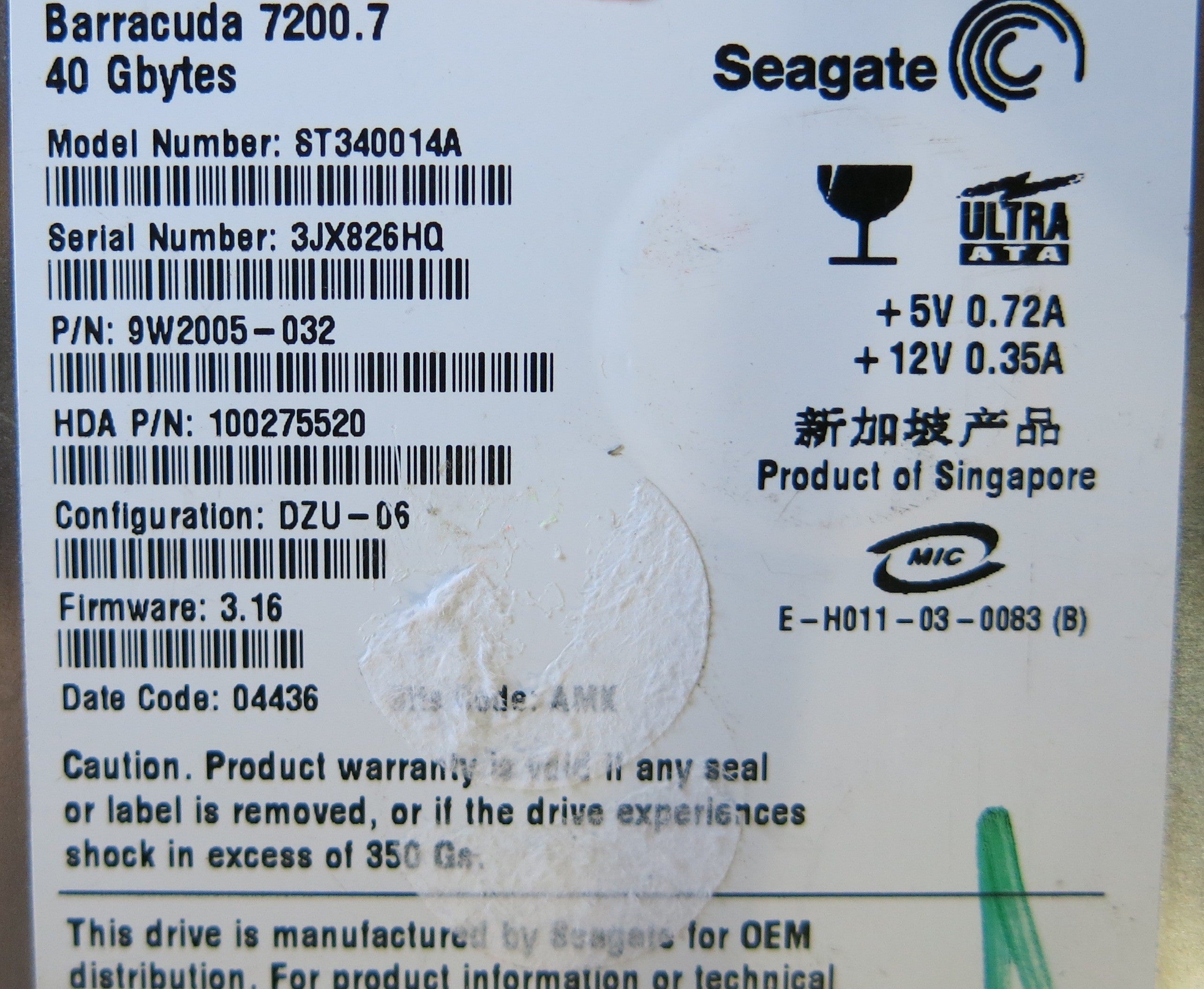 SEAGATE ST340014A P/N 9W2005-032 PCB 100306042 REV A