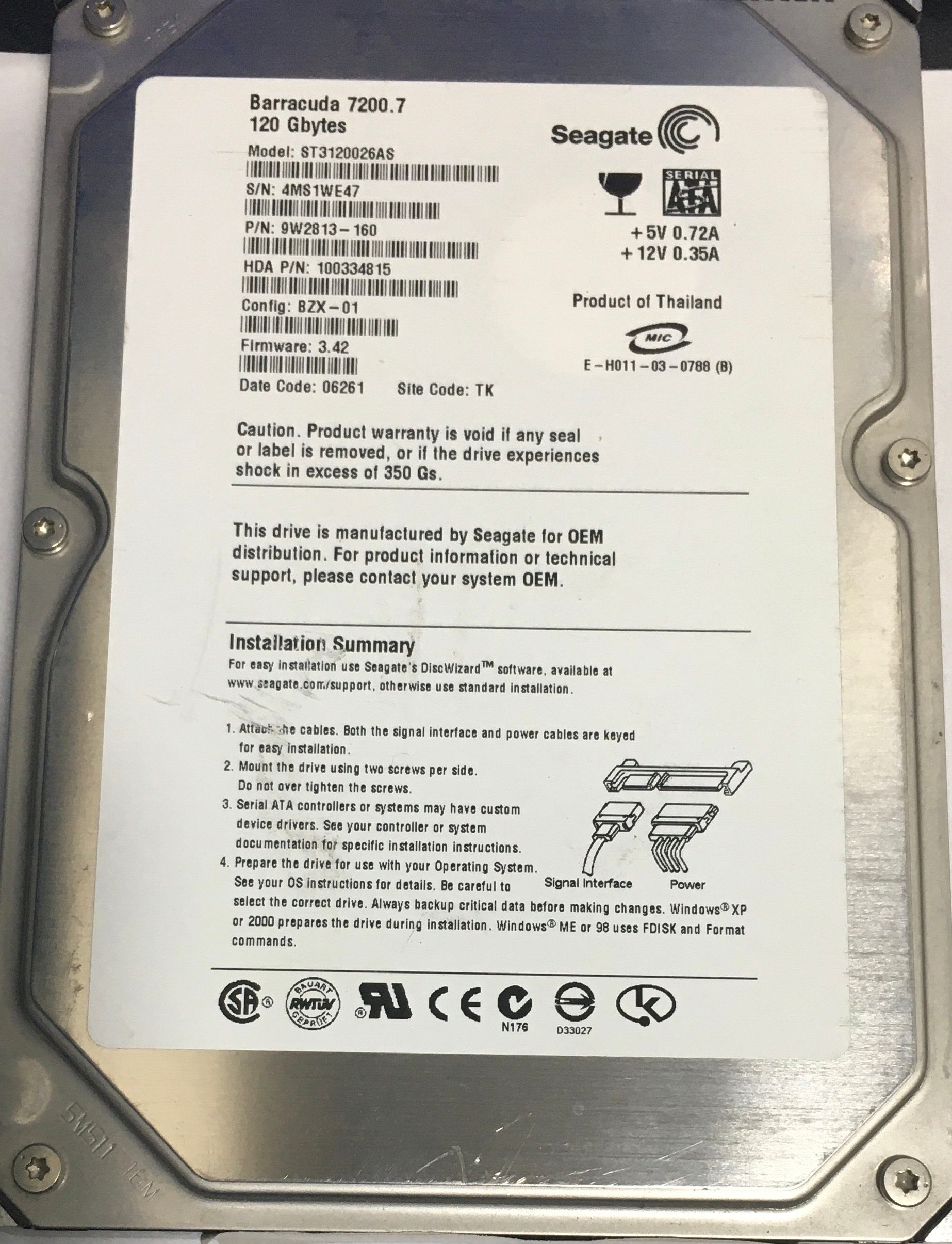 ST340014A P/N 9W2005-076 FW 3.10  40GB 3.5"