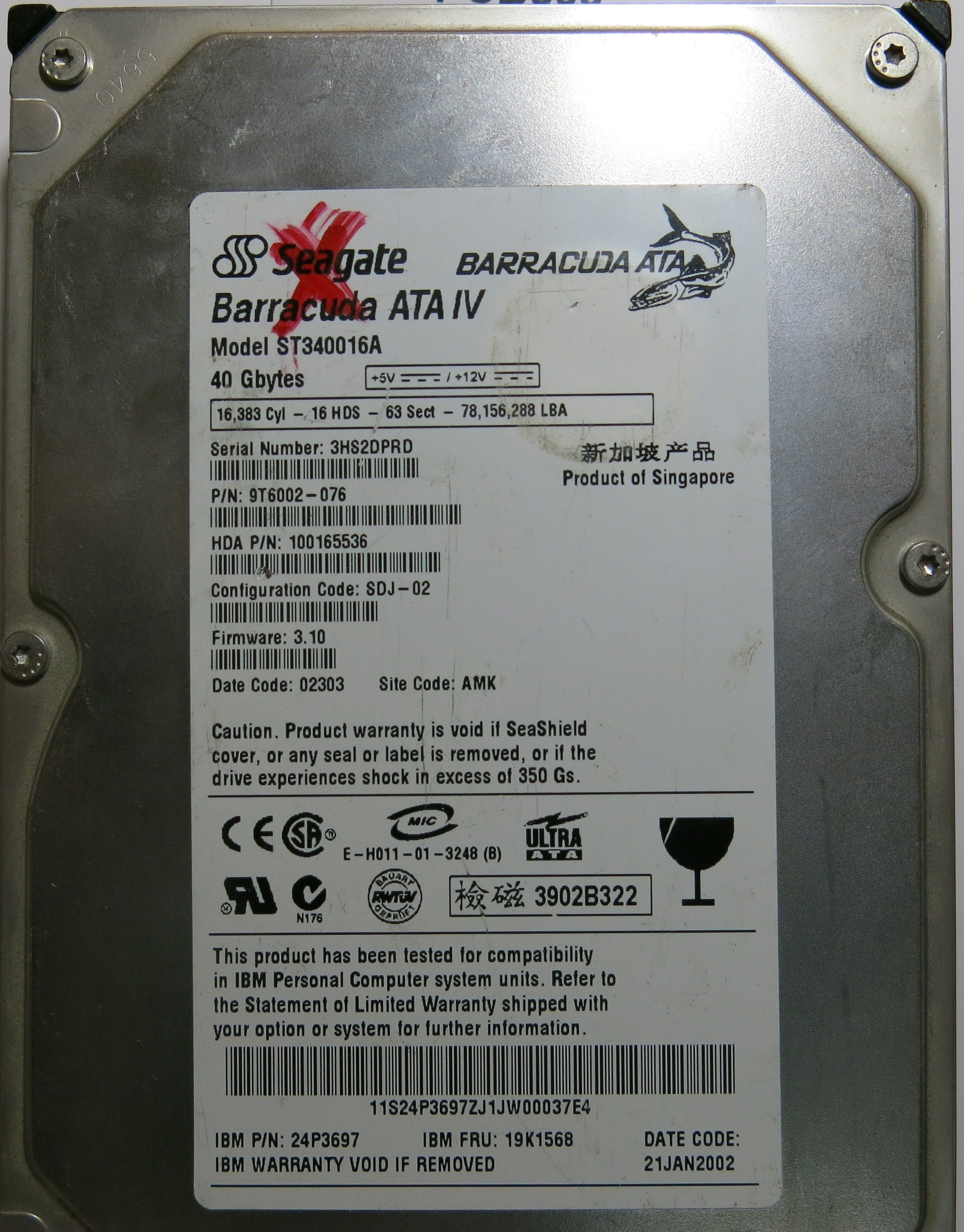 SEAGATE ST340016A FW 3.10  100151017 REV A PCB