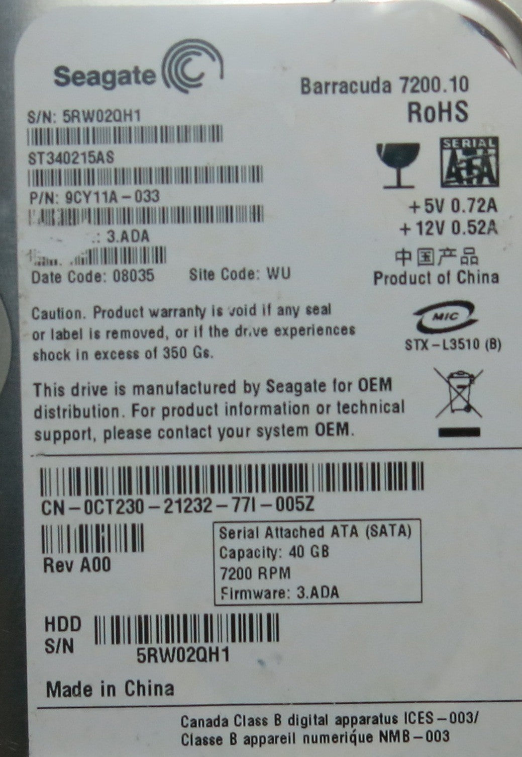 SEAGATE ST340215AS, 3,ADA PCB