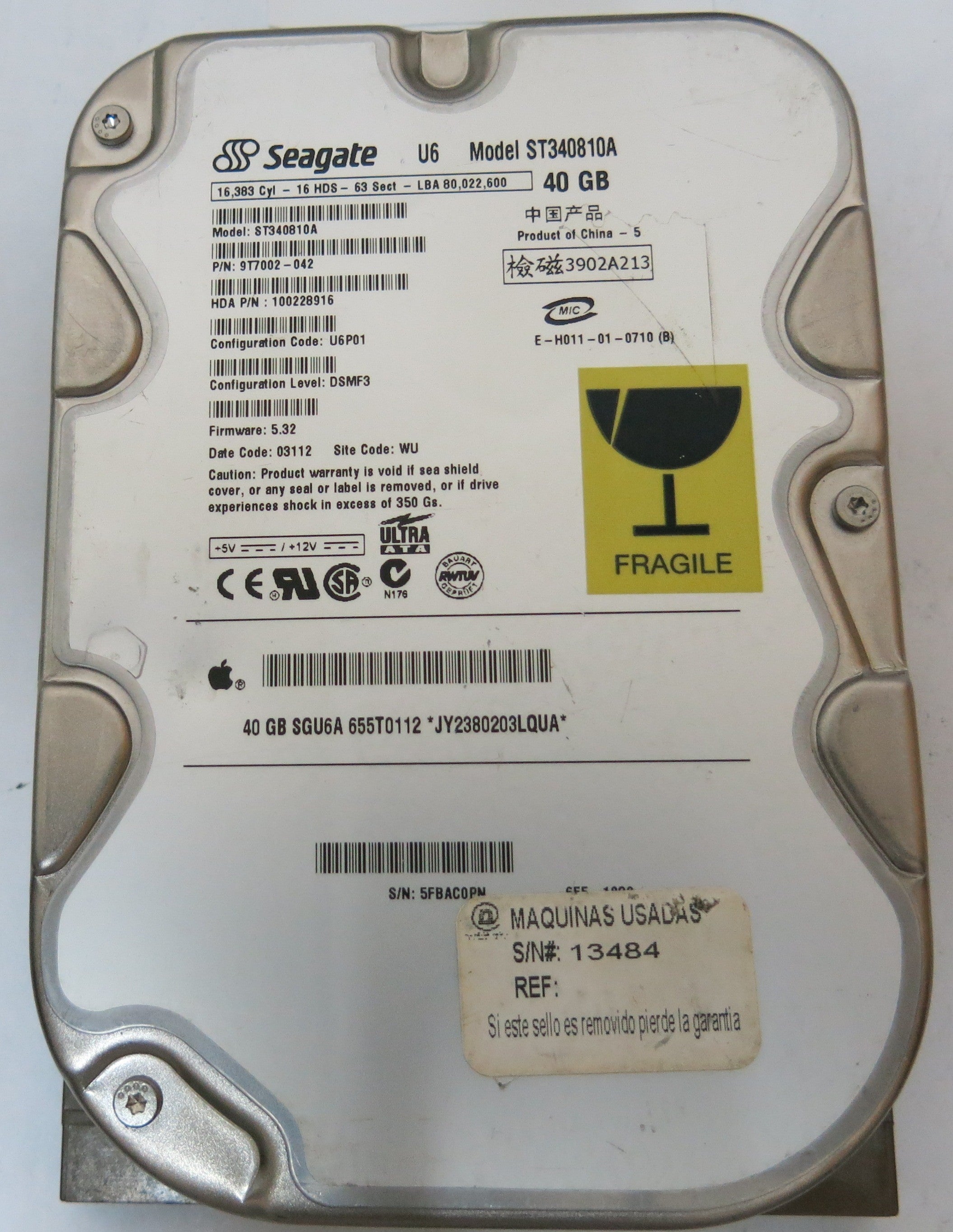 ST340810A PCB:100139362 REV B SERIAL NUMBER:5FBAC0PN  PN:9T7002-042  40GB