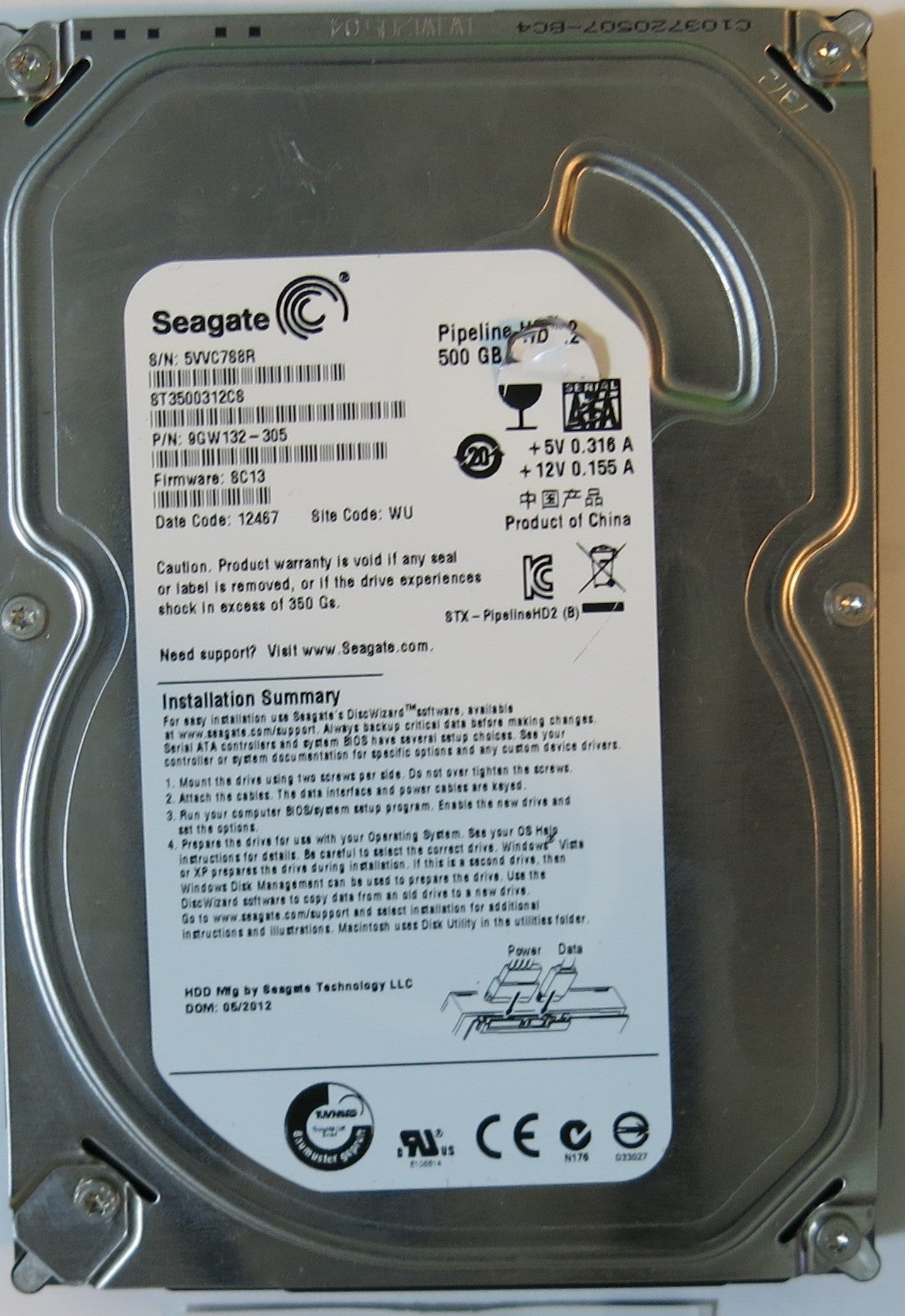 ST3500312CS PCB: 100535704 REV C SERIAL NUMBER: 5VVC7S8R 500.GB
