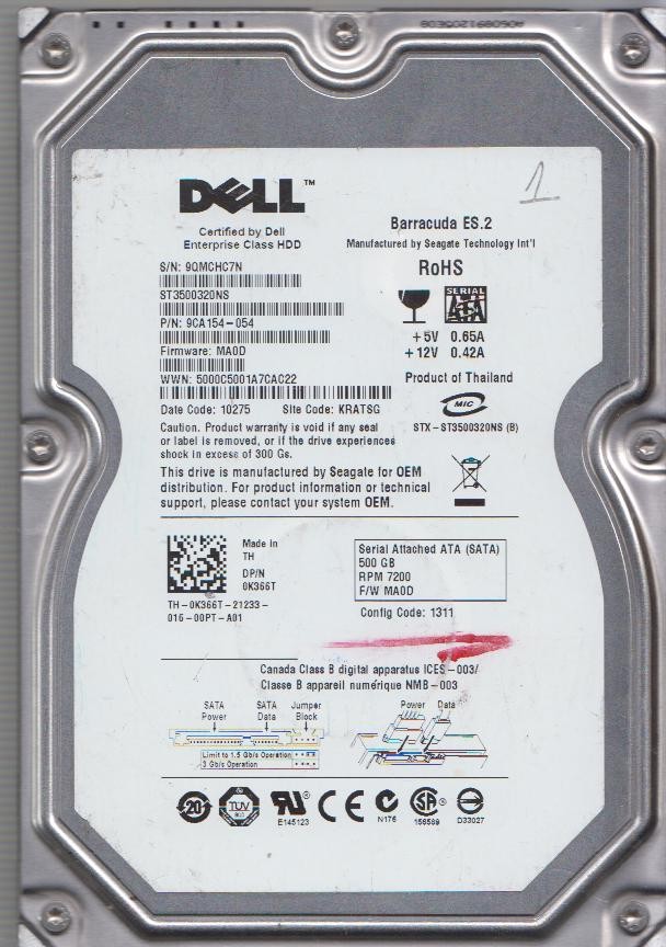 ST3500320NS, Serial:9QMCHC7N, 500GB 3.5