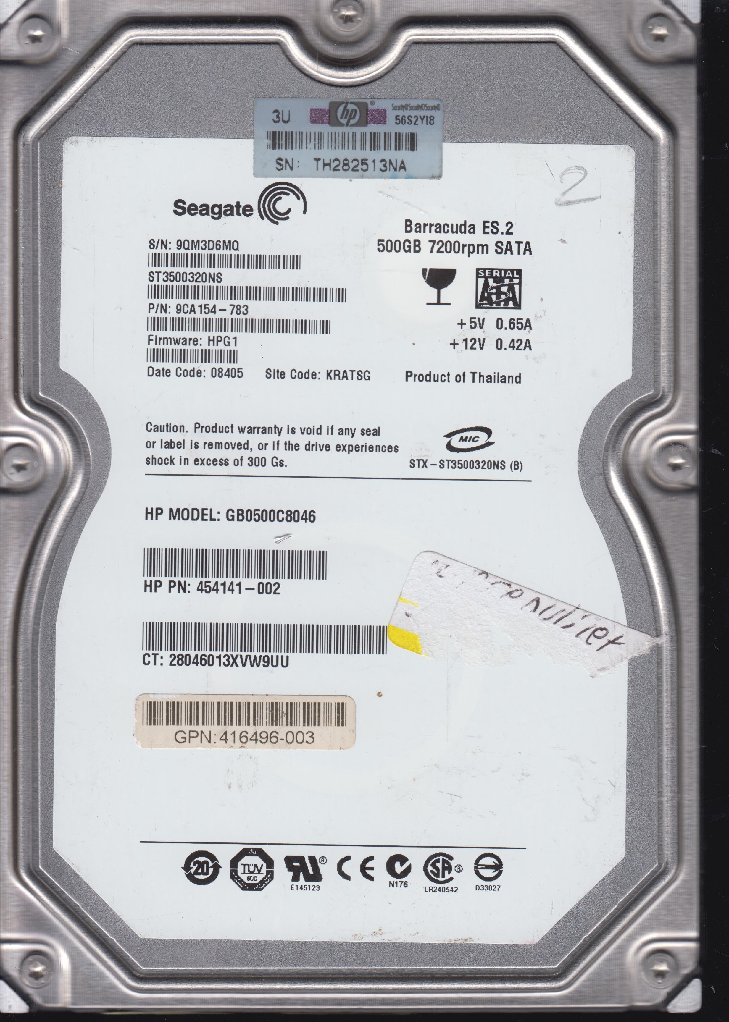 ST3500320NS , Serial:9QM3D6MQ, 500GB 3.5