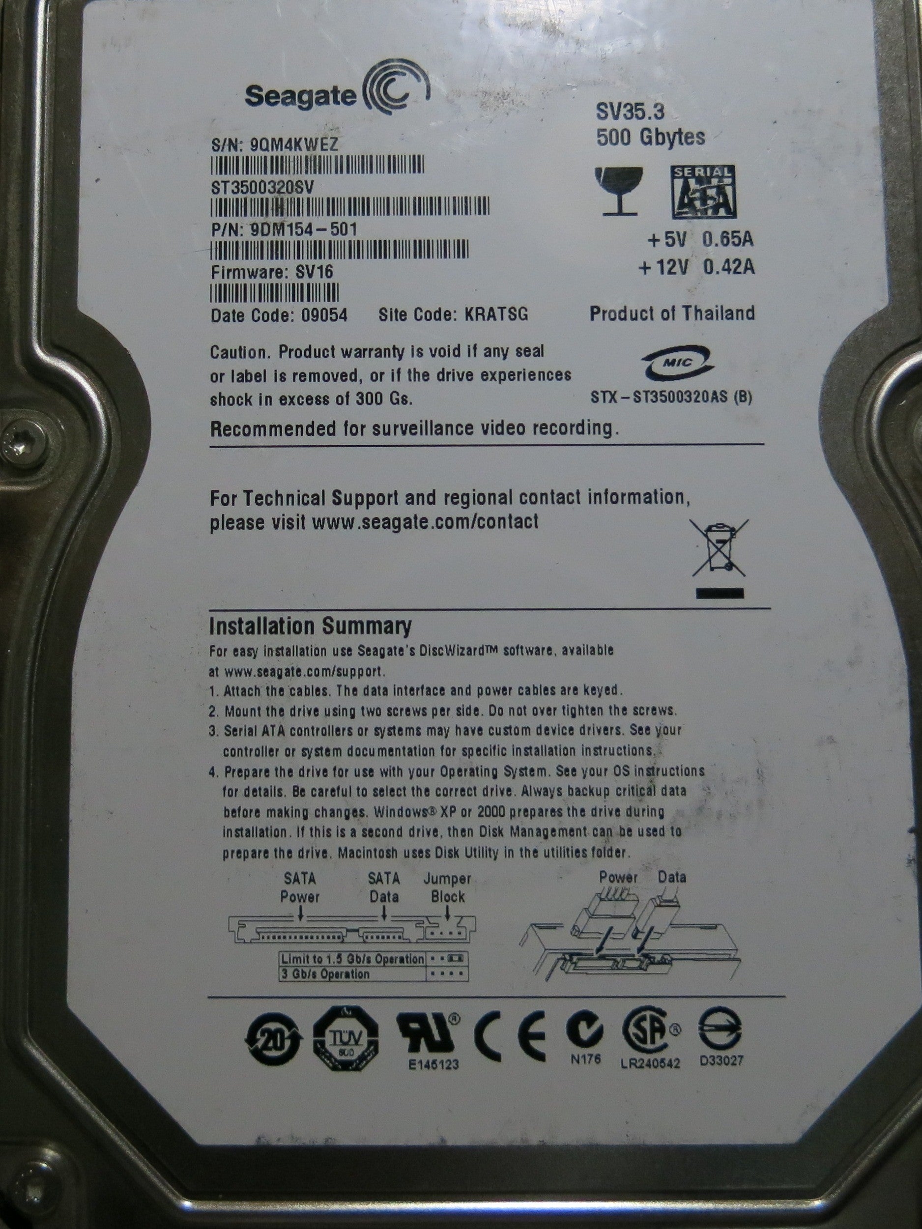 SEAGATE ST3500320SV FW SV16  100466725 REV A PCB