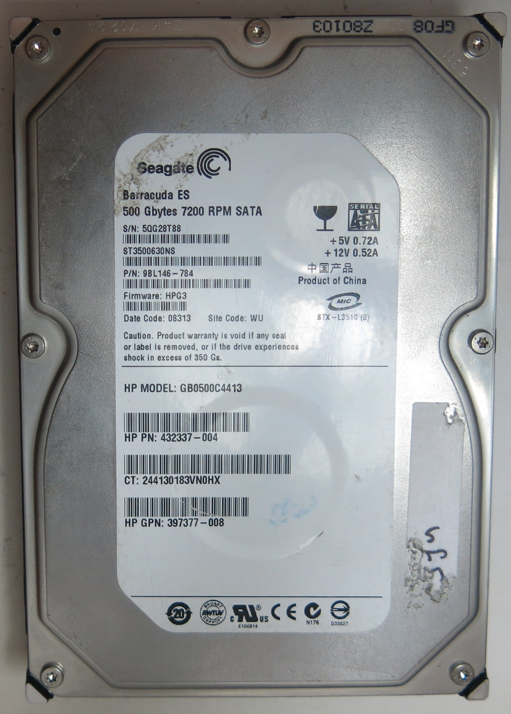 ST3500630NS,  P/N:9BL146-784,  FW:HPG3,  Serial:5QG28T88,  500GB 3.5,  PCB:100406533- REV A