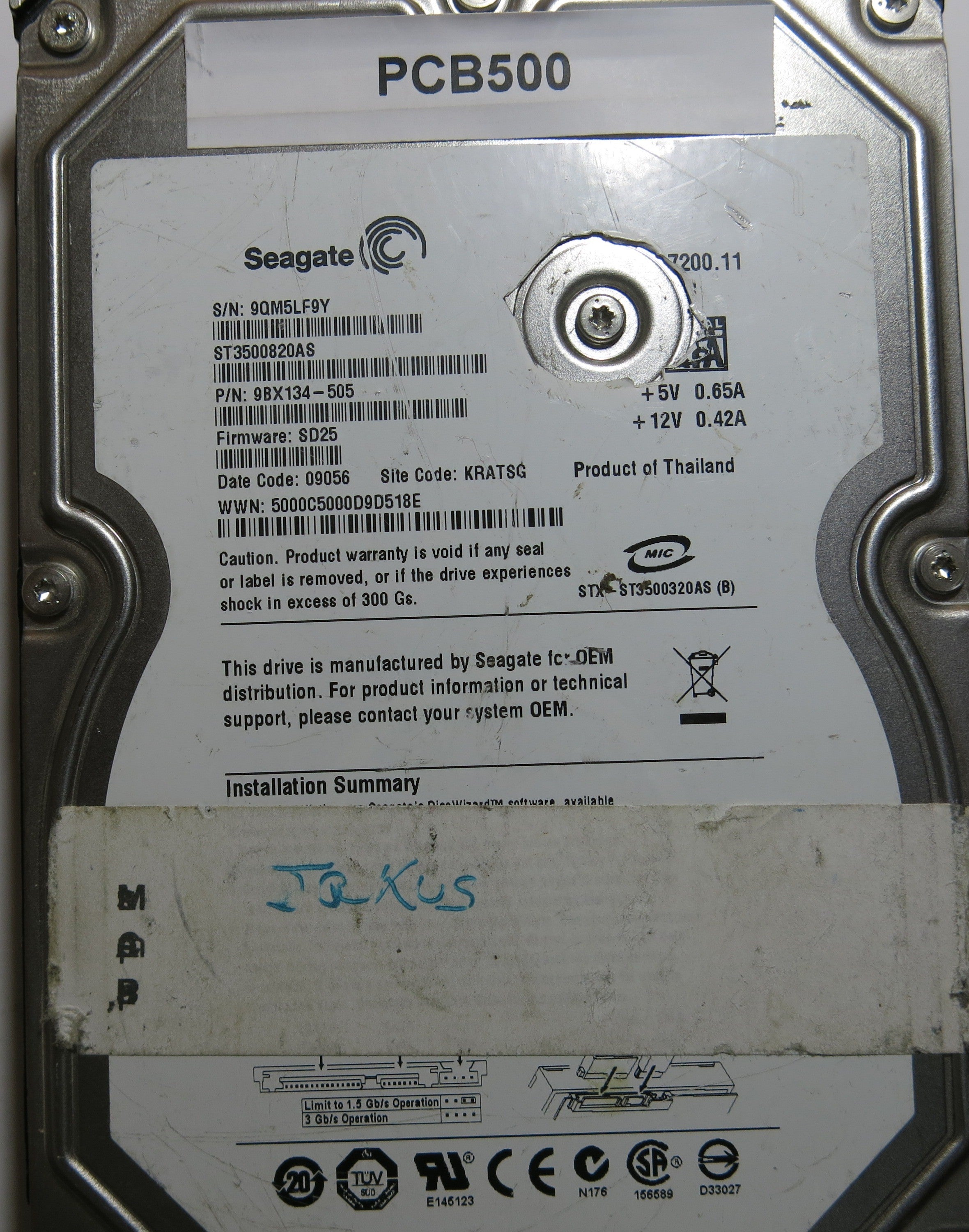 SEAGATE ST3500820AS FW sd25 100406533 REV A PCB