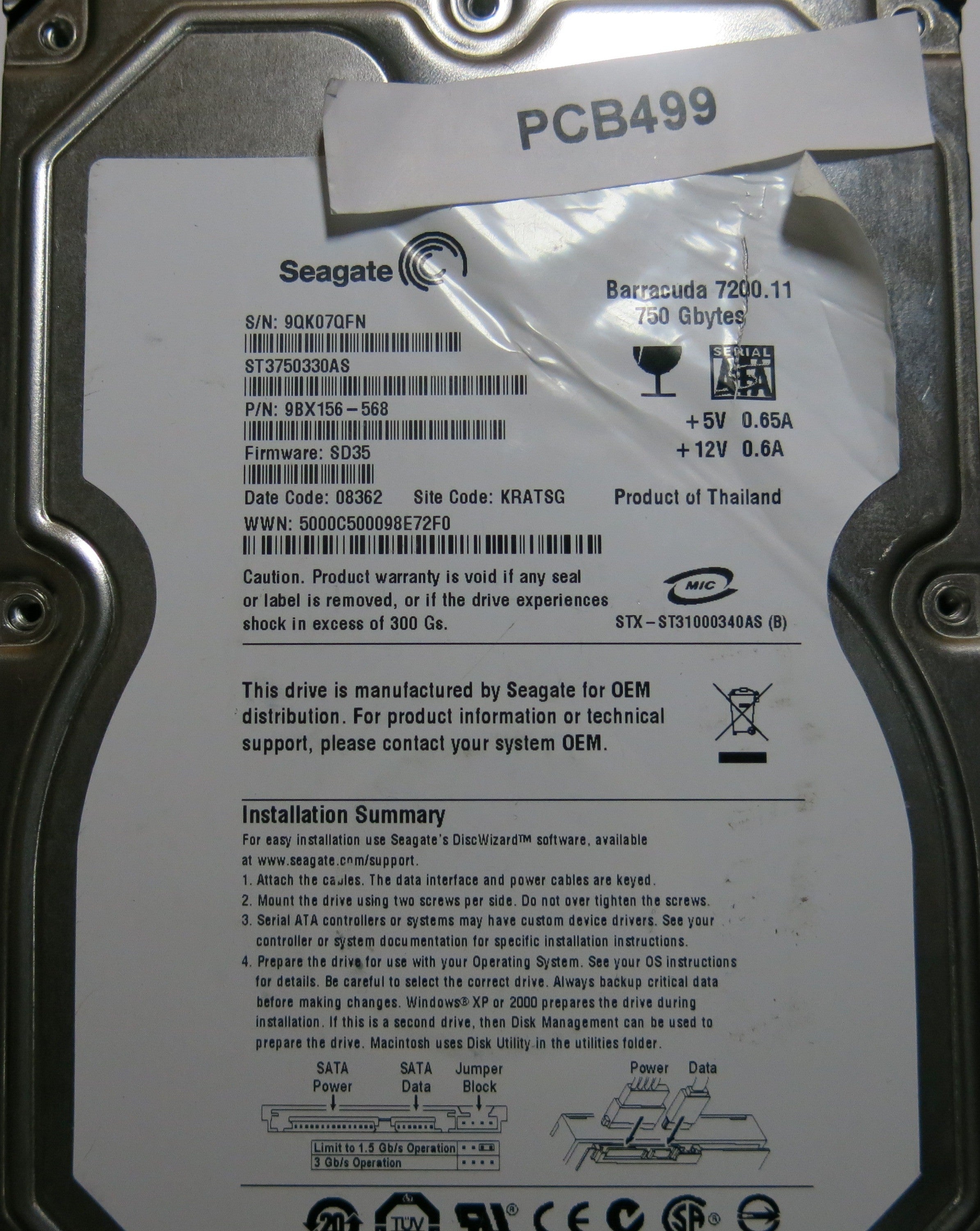 SEAGATE ST3750330AS FW SD35 100466824 REV B PCB