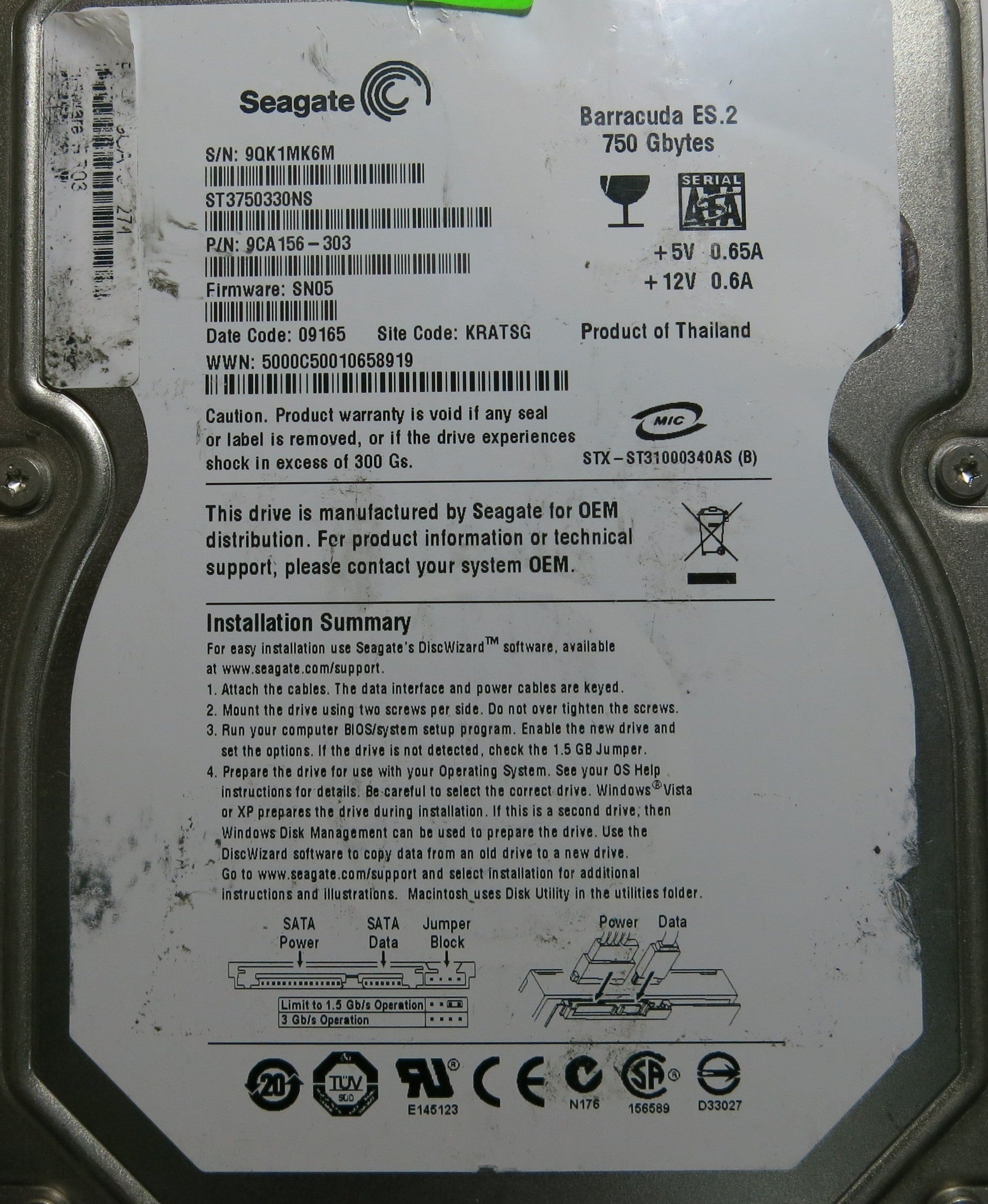 SEAGATE ST3750330NS FW 3.CQD 100406533 REV A  PCB