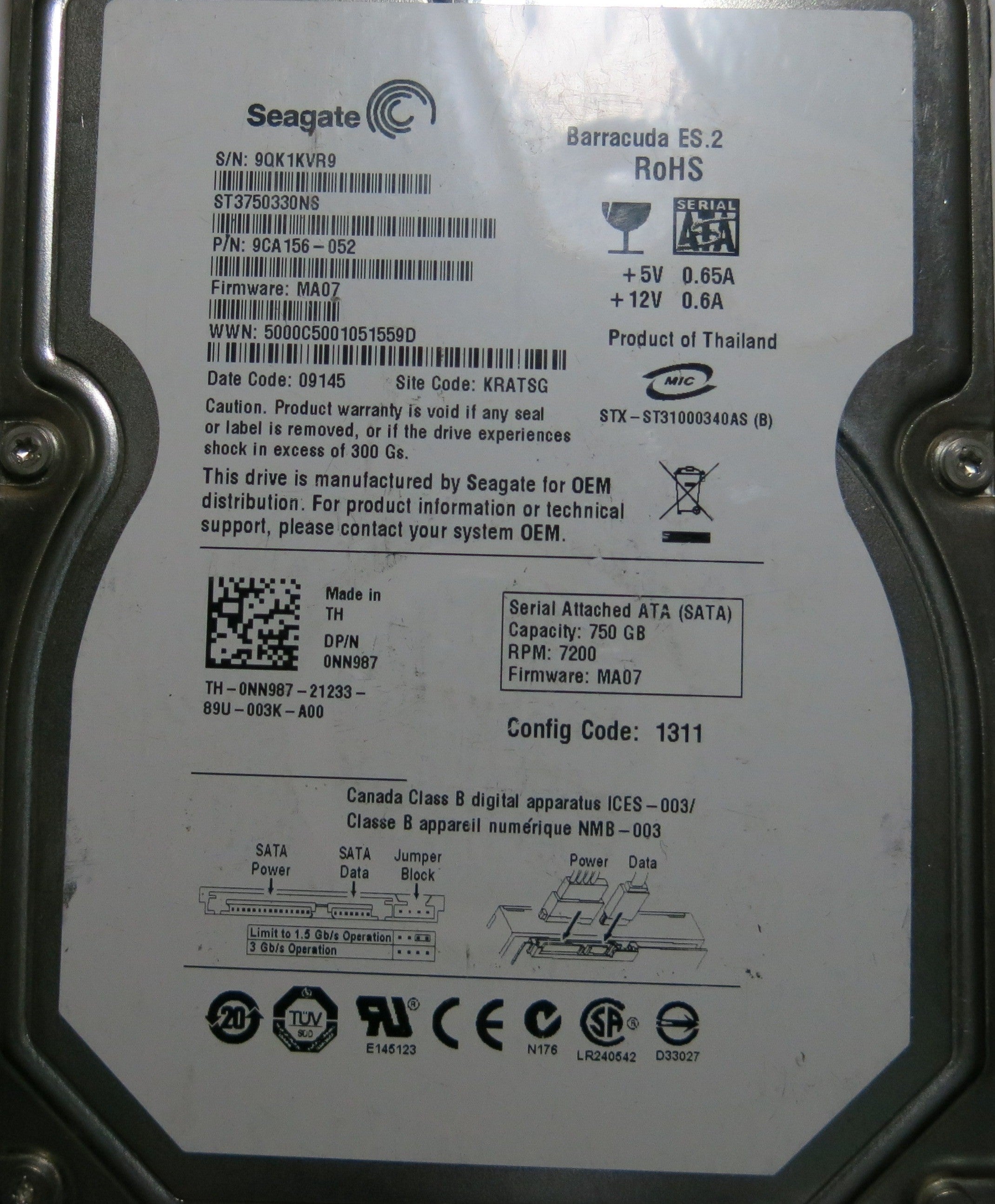 SEAGATE ST3750330NS FW MA07 100466824 REV C PCB