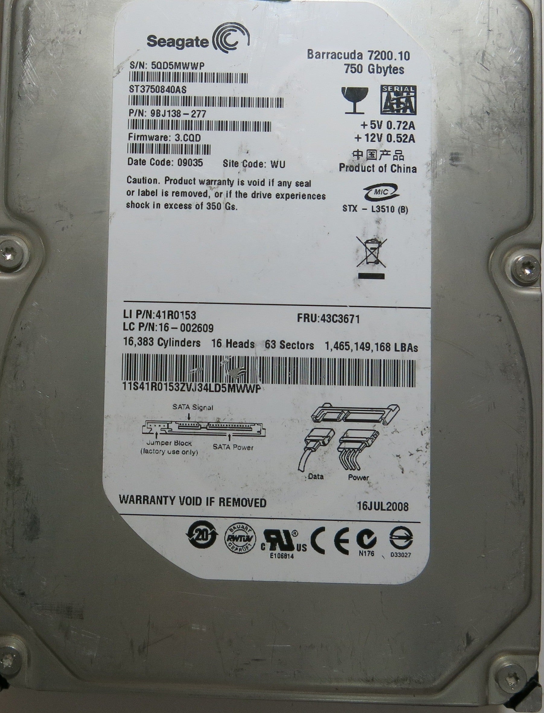 SEAGATE ST3750840AS FW 3.CQD 100406533 REV A  PCB