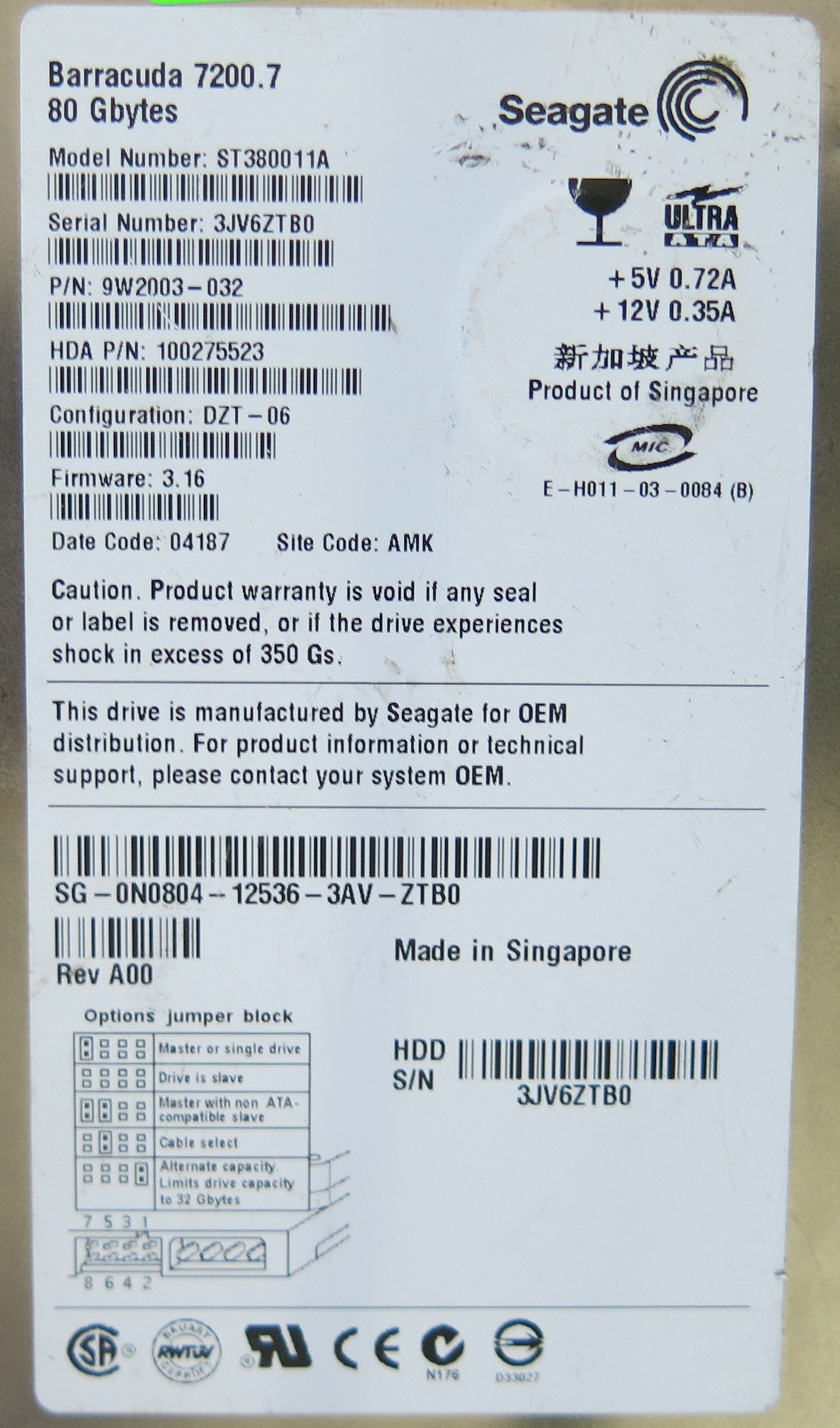 SEAGATE ST380011A  FW 3.16 9W2003-032 REV A PCB