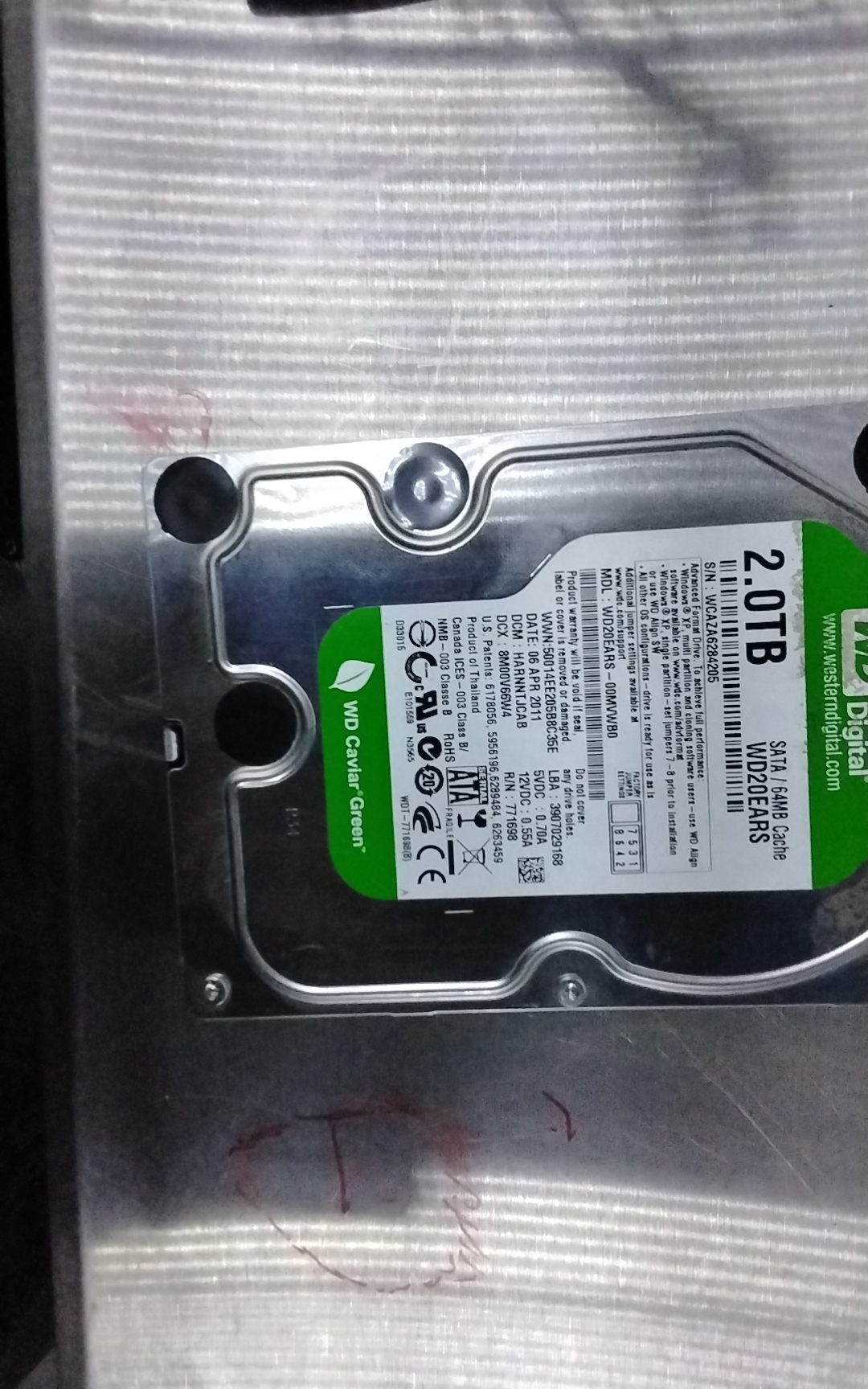 WD20EARS-00MVWB0, PCB: 2060-771698-002 REV A, S\N: WCAZA6284205,﻿ 2.TB 3.5