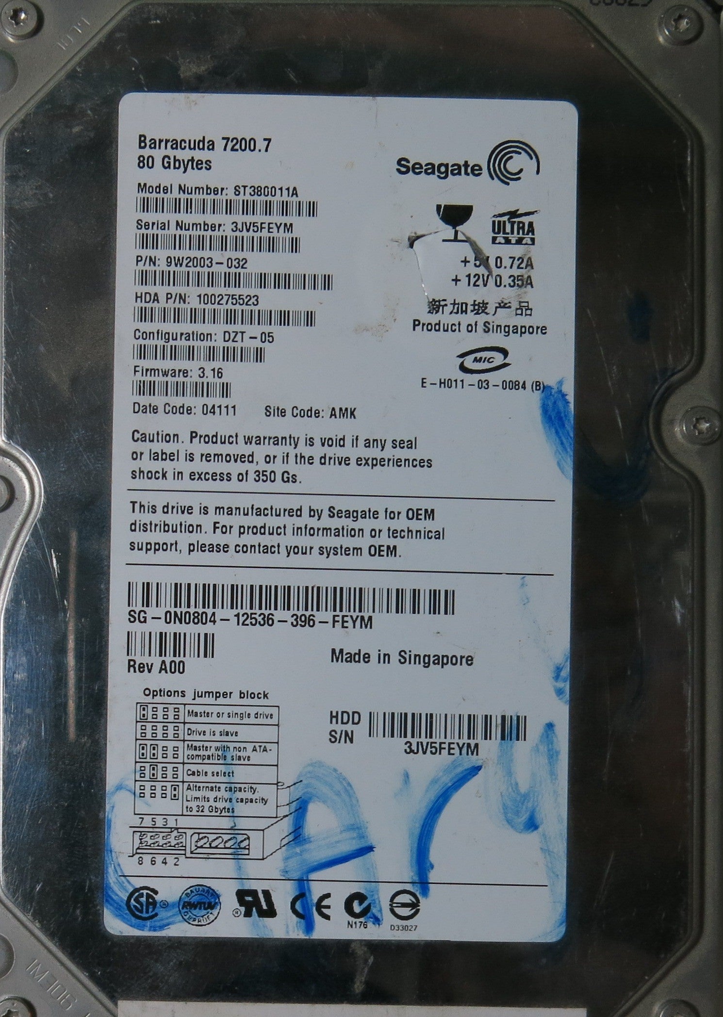 SEAGATE ST380011A PCB 100277699 REV A,  80.GB