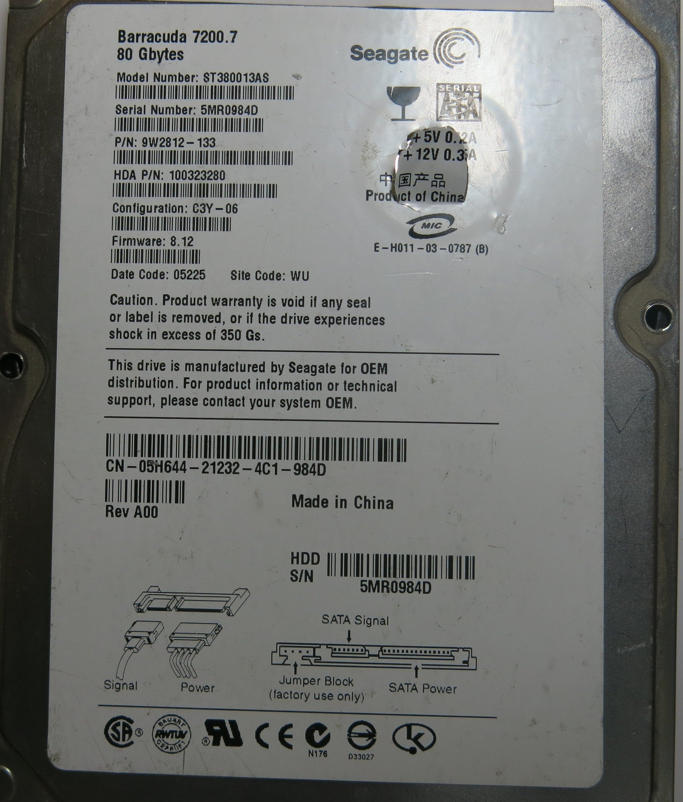 SEAGATE ST380013AS FW 8.12 100336321 REV A PCB