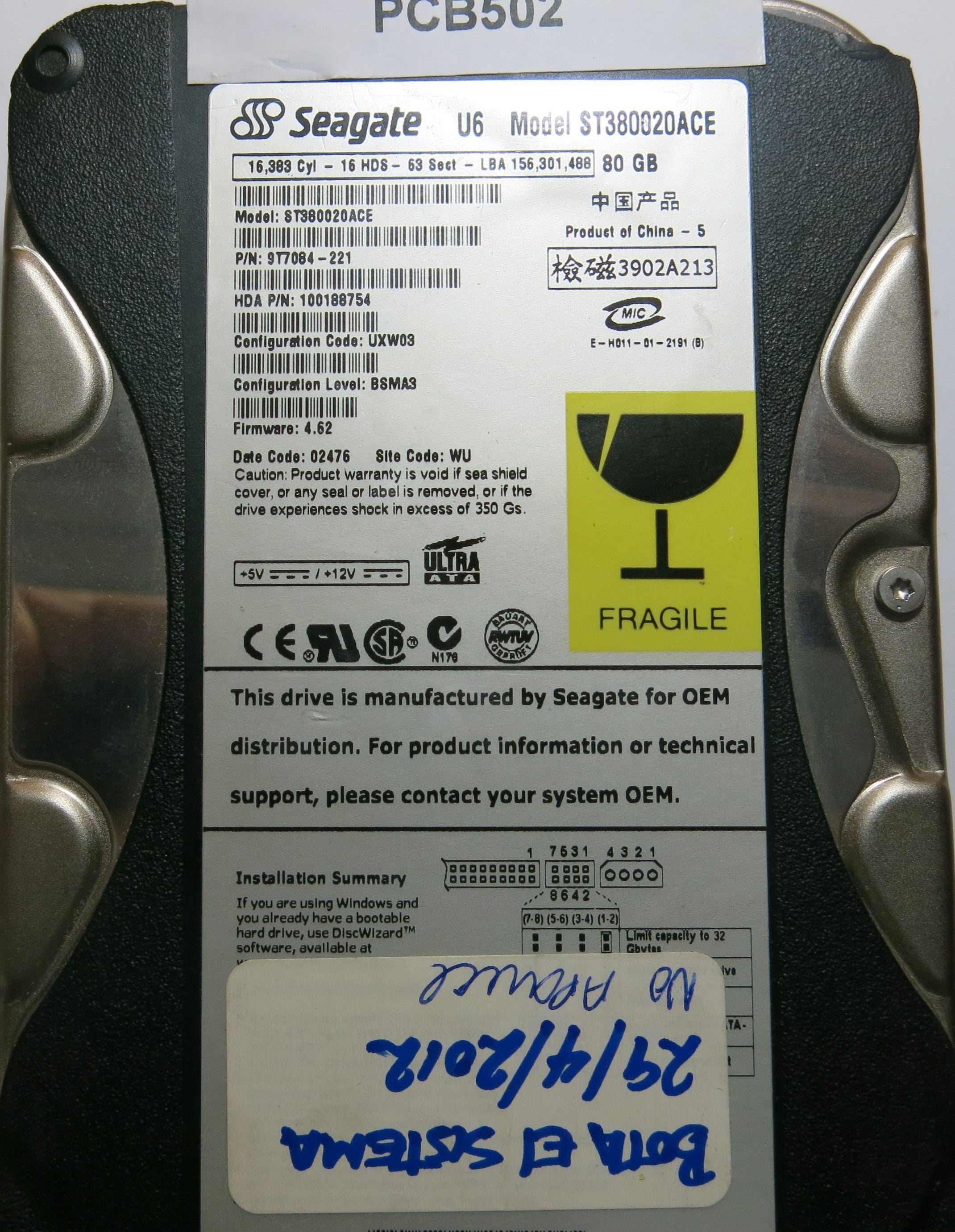 SEAGATE ST380020ACE FW 4.62 100139362 REV B PCB