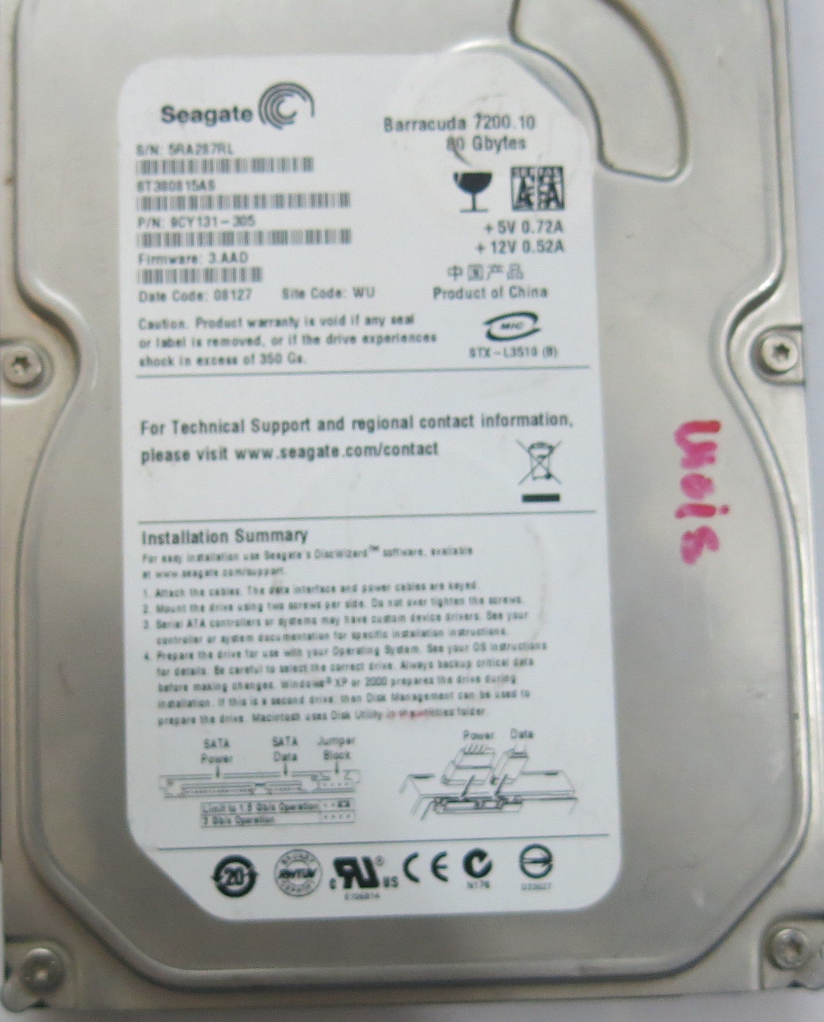 SEAGATE ST380815AS FW 3.AAD 100428473 REV C PCB