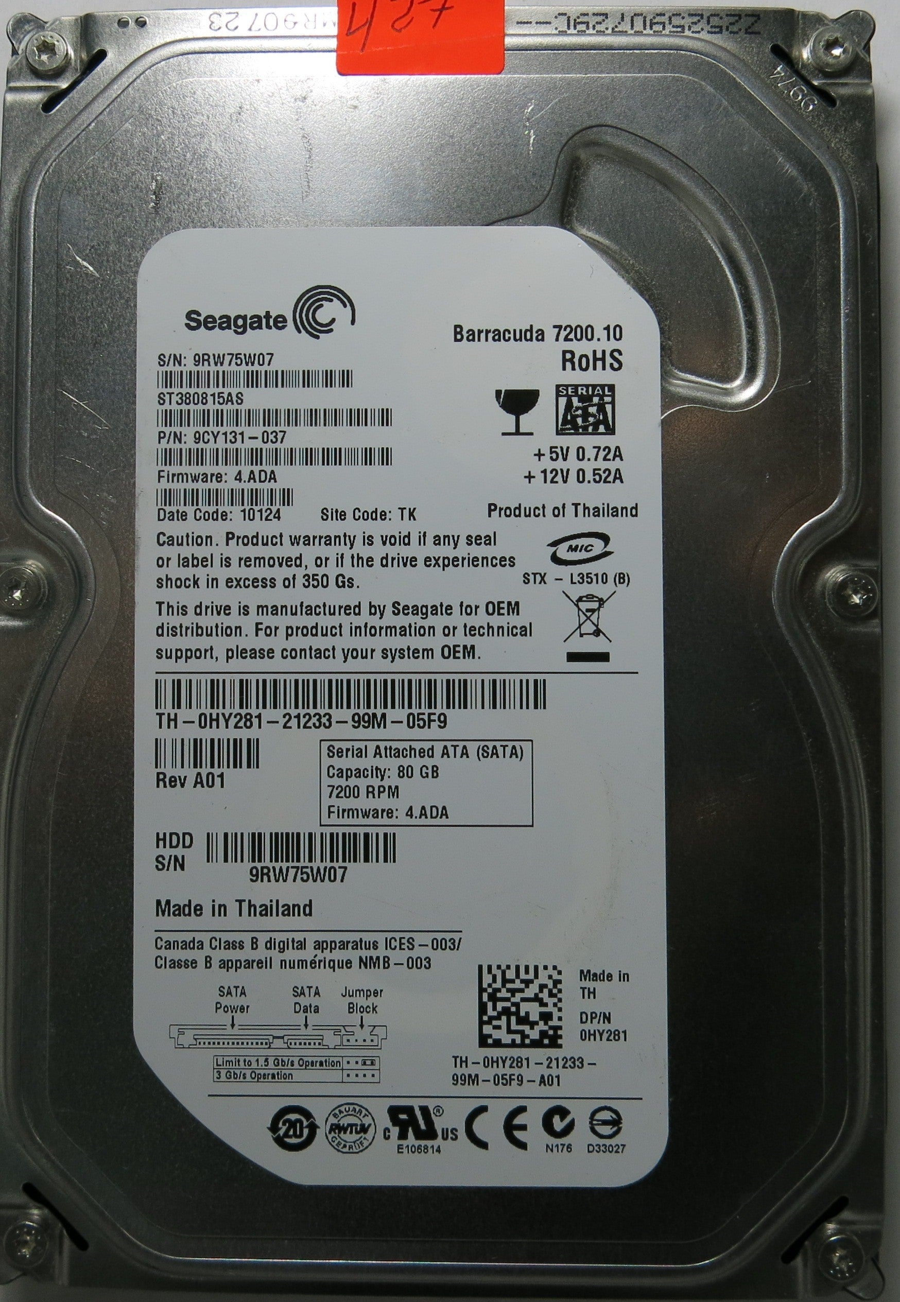 SEAGATE ST380815AS P/N 9CY131-037 FW 4.ADA 100470387 REV B PCB