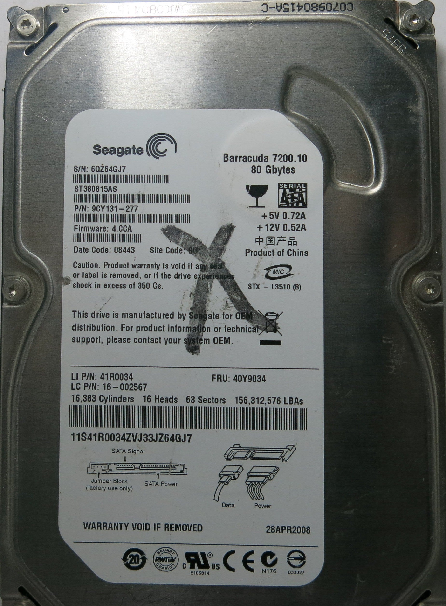 SEAGATE ST380815AS P/N 9CY131-277 FW 4.CCA 100470387 REV B PCB